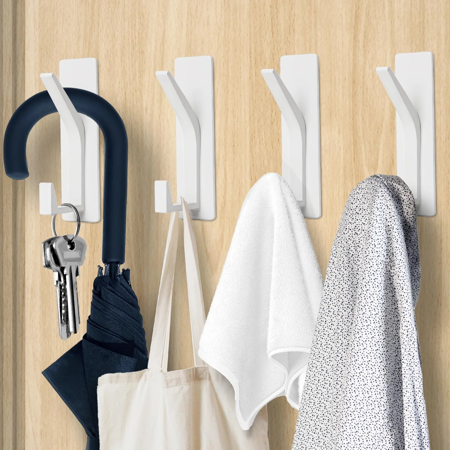 AUXHCYL Ganchos Adhesivos para Pared, 4 Pcs Gancho pared Adhesivo Resistentes para 6 kg, Colgador Adhesivo para Toallas, Abrigos, Sombreros y Bolsos en Baño, Cocina y Ducha (Blanco)