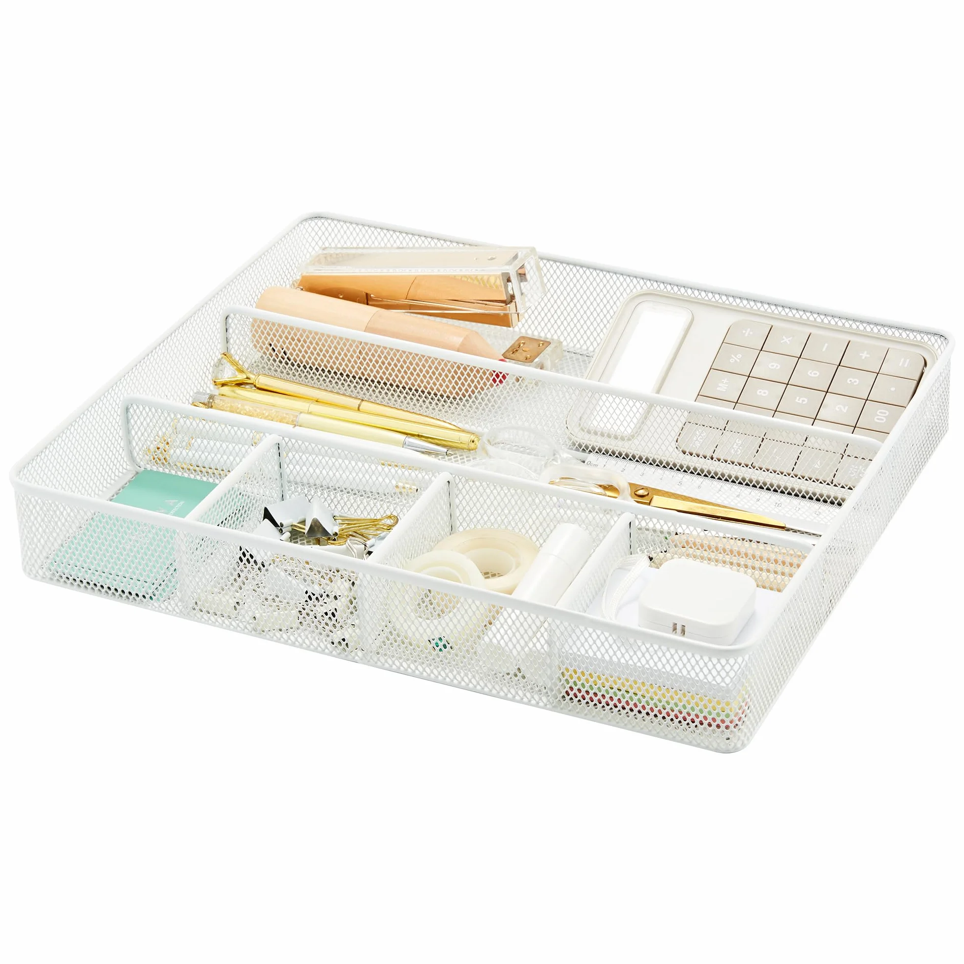 Annova Bandeja organizadora de cajones de escritorio, malla de metal, blanco
