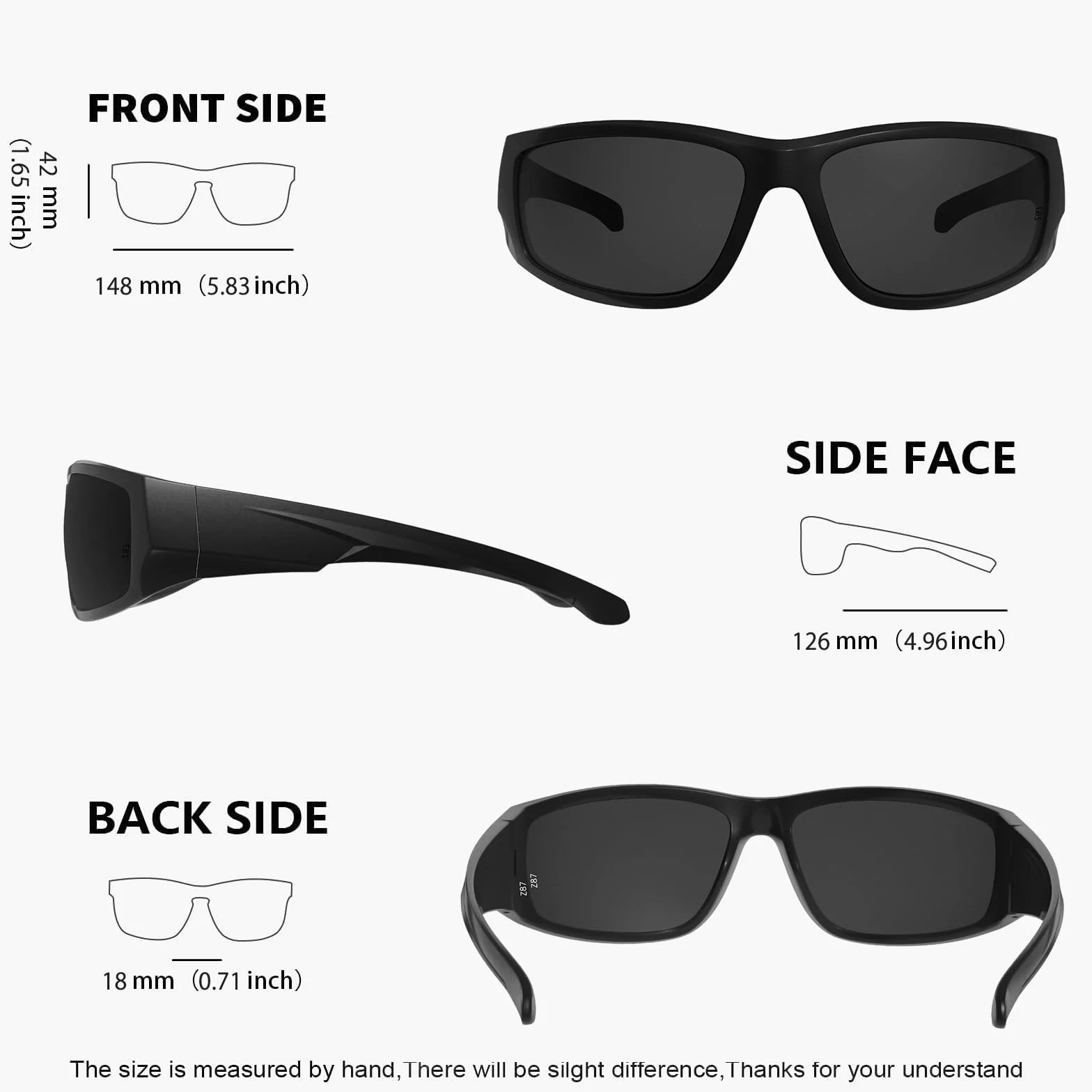 WISTON Gafas de sol envolventes XL Z87 para cabezas grandes, hombres y mujeres, TR90 superoscuras, ultraligeras, UV400, protección de seguridad W8707