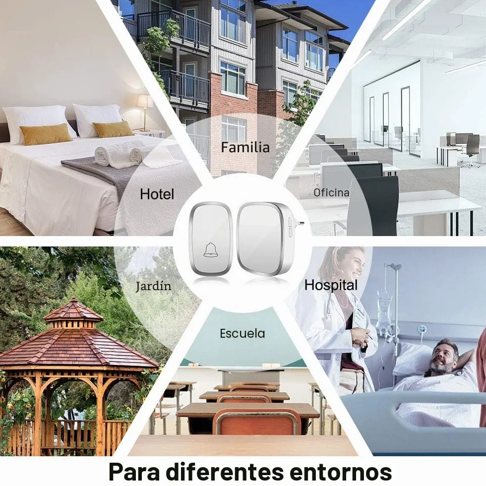Timbre Inalámbrico Impermeable para Puerta, Receptor y 1 Transmisor, 300m, Blanco