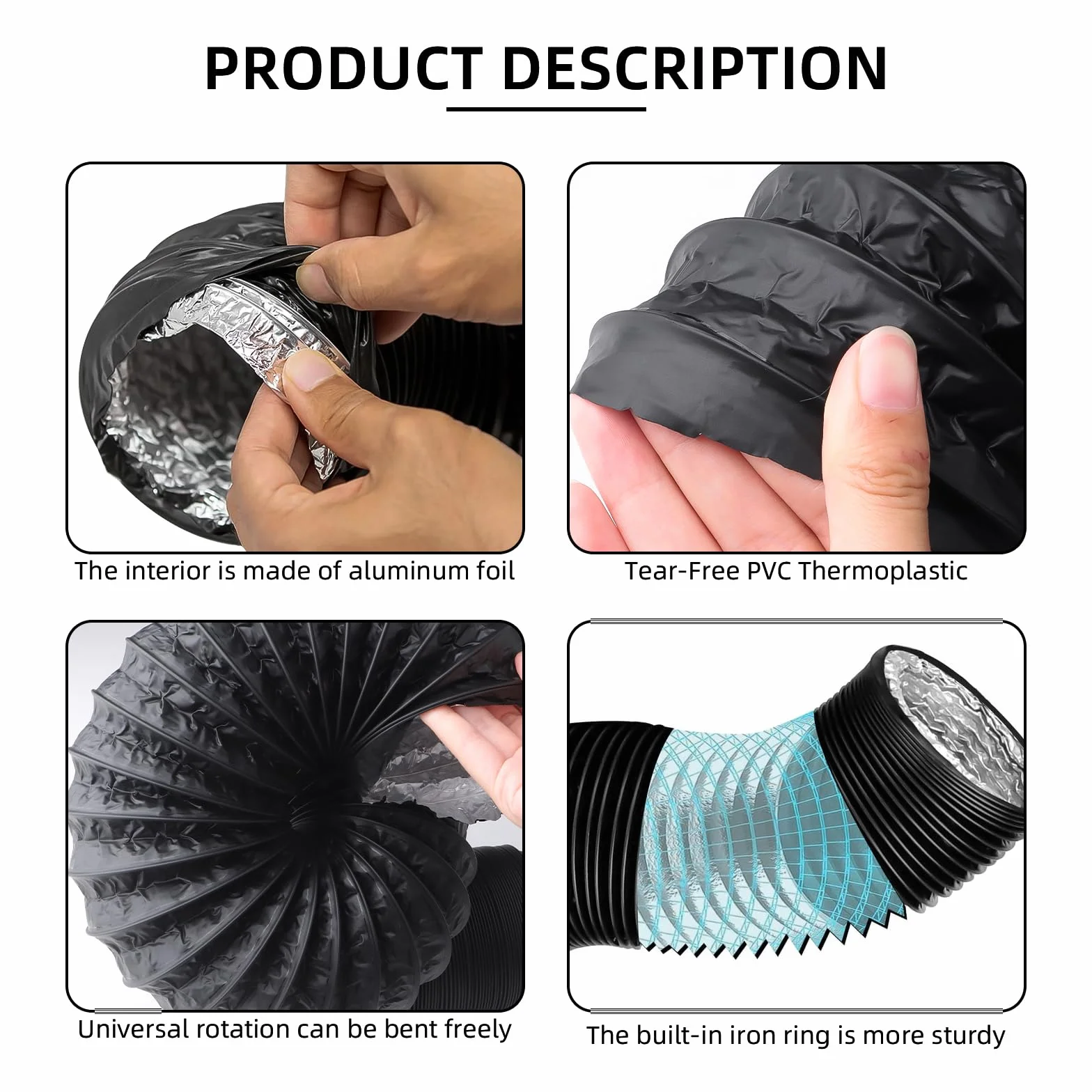 3 m Tubo Flexible de Salida de Aire 125 mm Tubo Aire con 2 Abrazaderas Acero Flexible di Aluminio PVC para Extractor de Aire Climatización Secadora Conducto de Aire de Ventilación Sistemas