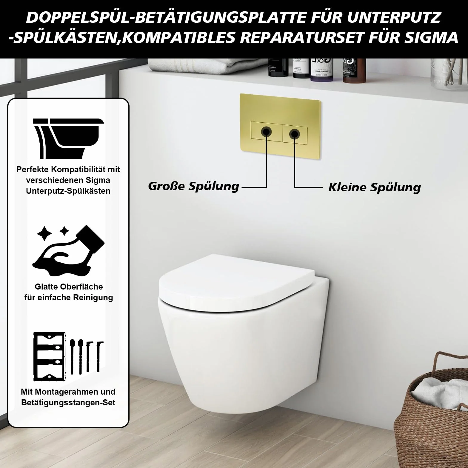 Placa de descarga WC de doble descarga, placa de accionamiento compatible con GEBERIT SIGMA01 UP300/320, placa de repuesto 115.770.11.5, oro