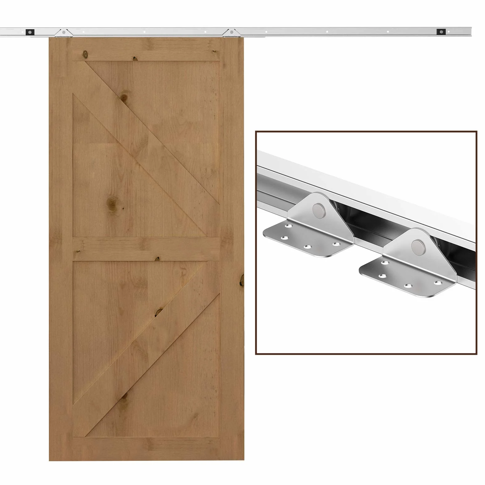 HOMCOM Herraje para Puerta Corredera 186 cm Kit de Accesorios para Puerta Corrediza de Madera con Riel de Metal y 2 Poleas Plateado