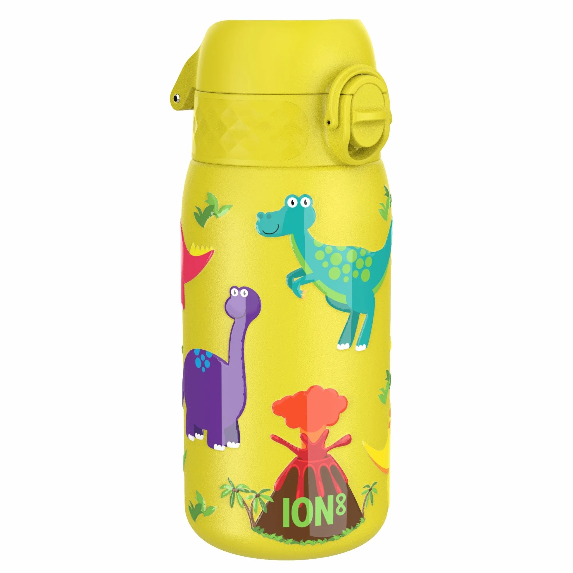 ion8 Botella Agua Inox Ligero para Niños 400ml Sin Aislamiento a Prueba de Fugas Fácil de Abrir Cerradura Segura Apta para Lavavajillas Tapa Abatible Dinosaurios