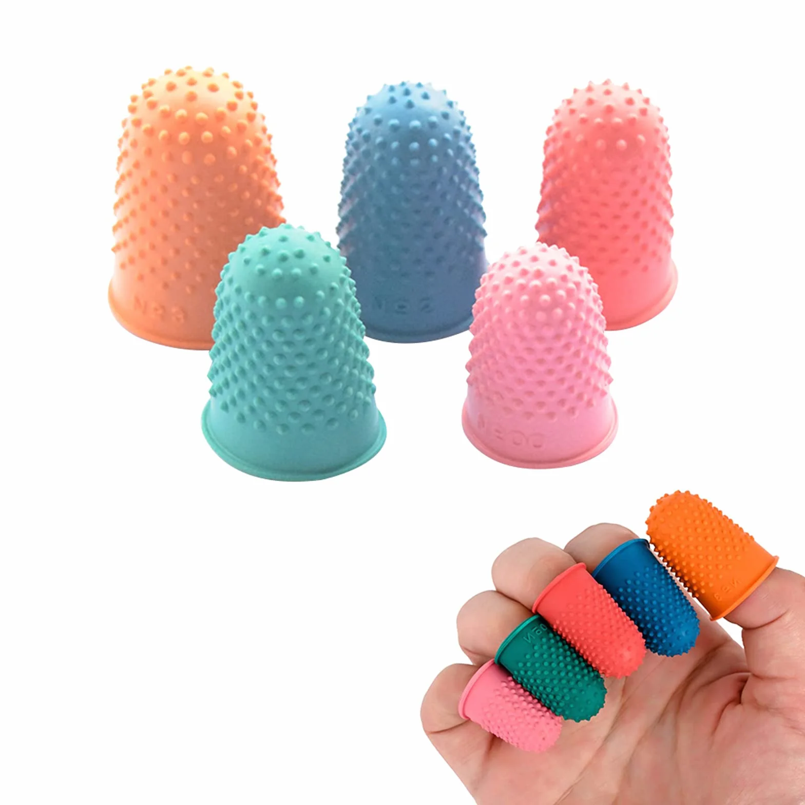 Dedales de Goma Almohadilla Reutilizable Protectores Dedos 5 Colores 5 Piezas