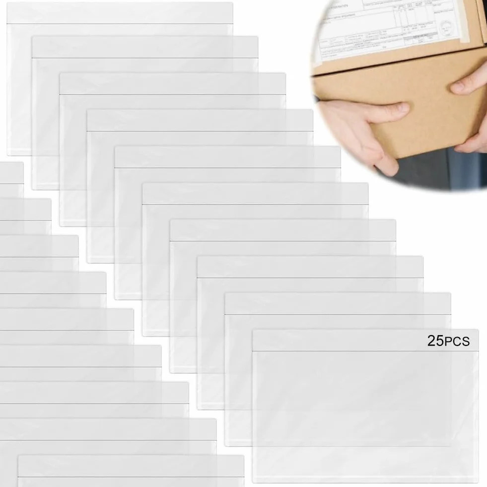Bolsa Adhesiva Portadocumentos, Sobres Para Albaranes, Sobres Portadocumentos Adhesivos, Bolsa de Albaran, Guarda Albaranes, Facturas, Se Adapta a Documentos de Tamaño A5, 25 Piezas, Transparente