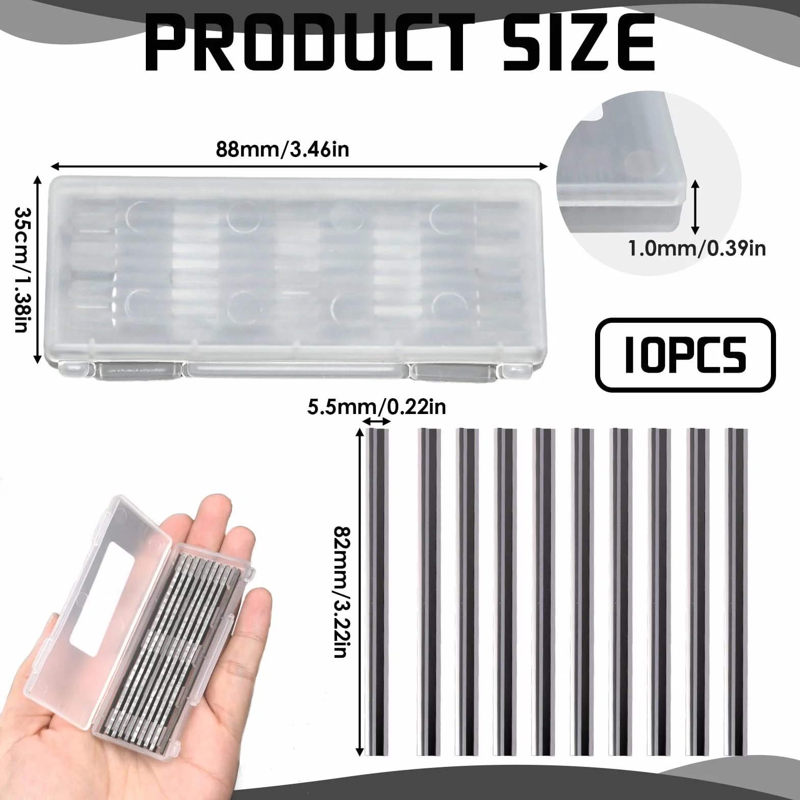Cuchillas Cepillo Eléctrico 10 Piezas 82mm Cuchillo Reversible 82x5,5x1,2mm para Carpintería