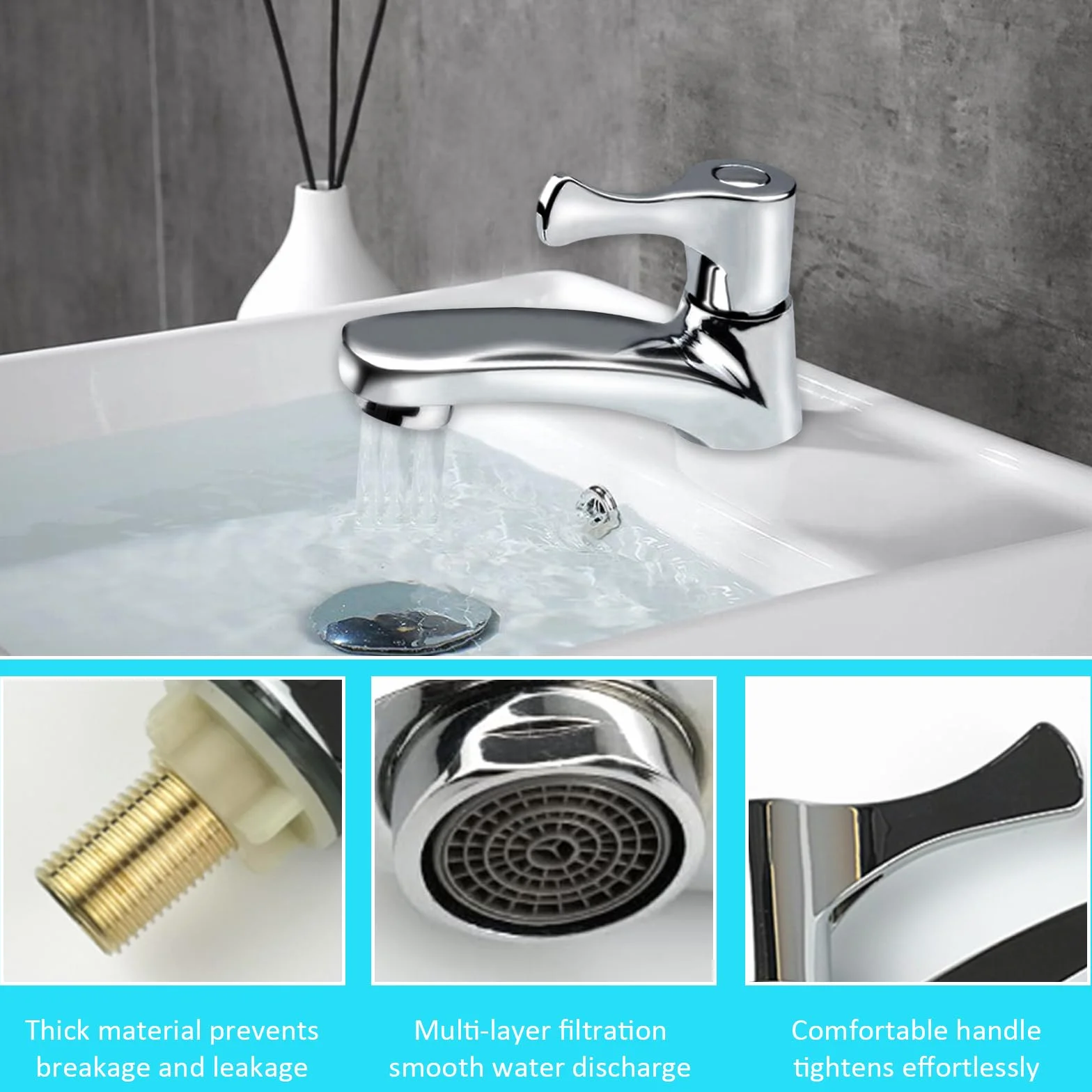 Grifo de Agua Fría Monomando para Baño, Invitados y Bar - Incluye 3 Filtros