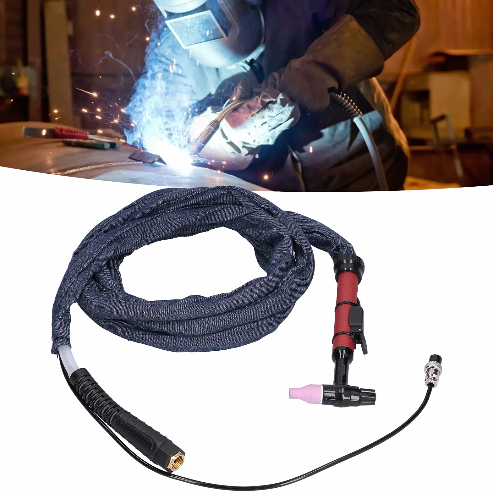 M16 Antorcha de soldadura Tig, Antorcha de soldadura TIG Cabeza flexible Pistola soldadora de de argón integrada M16 QQ150 3,7 metros con boquilla de porcelana Bolsa