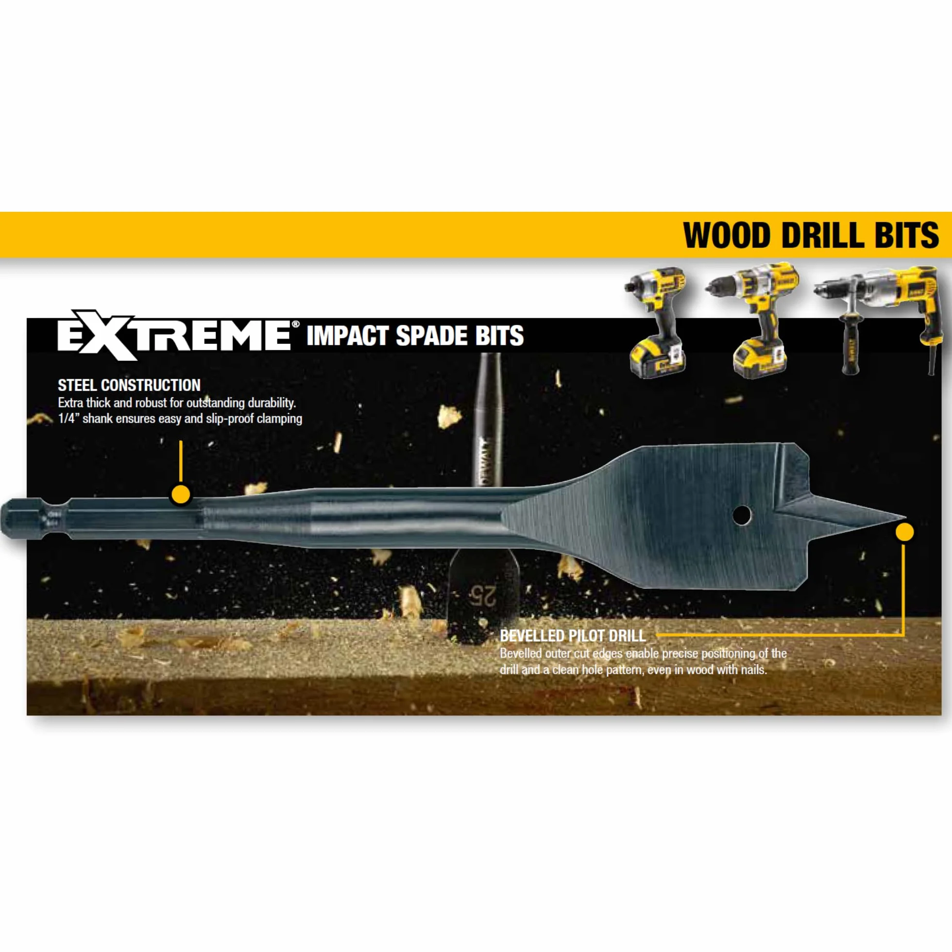 DeWalt DT70751-QZ DT70751-QZ-Tough Case Mediana con 9 Brocas de Pala para Madera. Ø 12, 14, 16, 18, 20, 22, 25, 28, 32 mm (Env. 9 Ud.)