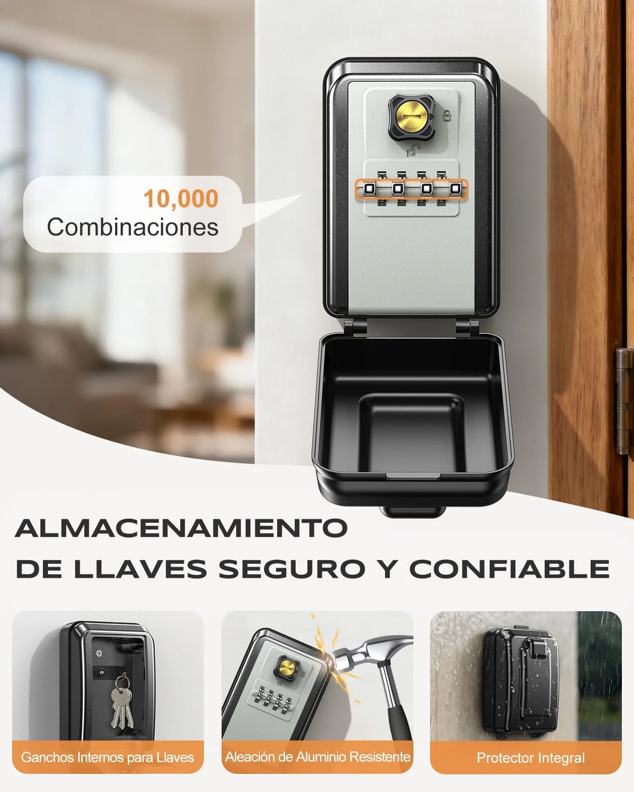 Mohard Cajetin Llaves con Codigo, Caja Llaves Pared de Seguridad con Llave Reconfigurable y Combinación de 4 Dígitos, Caja Fuerte Llaves Exterior Impermeable & Gran Capacidad para Hogar Oficina Garaje