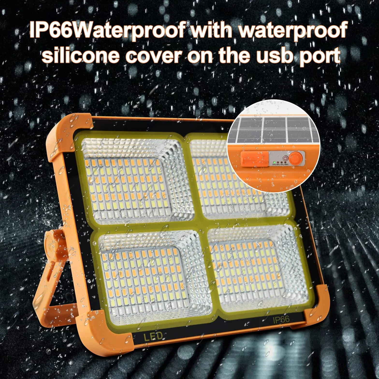 Foco LED Recargable, Foco LED Bateria 100W Con Control Remoto/Panel Solar/ 4 Modos de Luz/Batería Externa de 16500mAh/ Base Magnética para Camping, Trabajo, Pesca