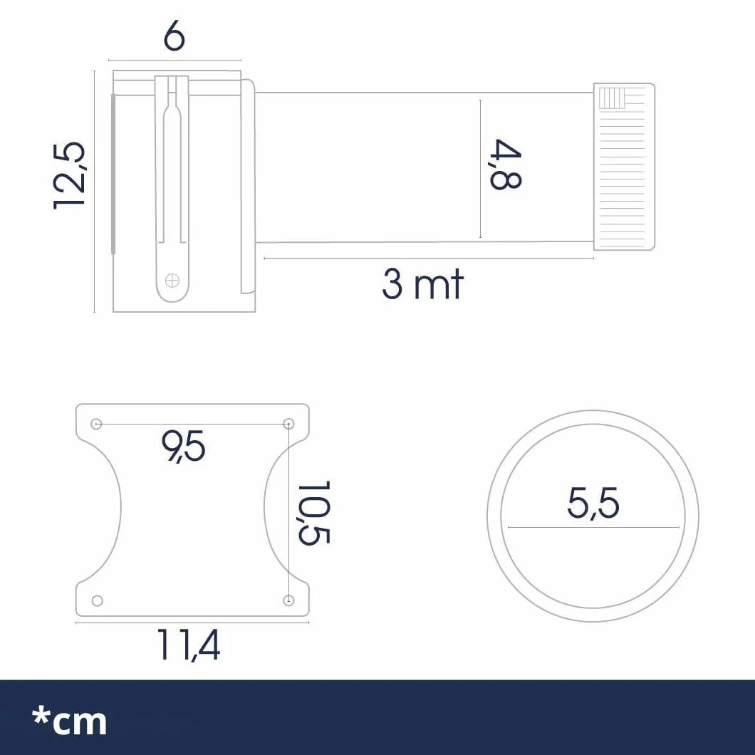 Danieli Store | Barrera de Pared Metálica de 3 Metros con Cinta y Clip Receptor | Barandilla Extensible con Cinta Retráctil | Barrera de Seguridad con Montaje a Pared (ROJO)