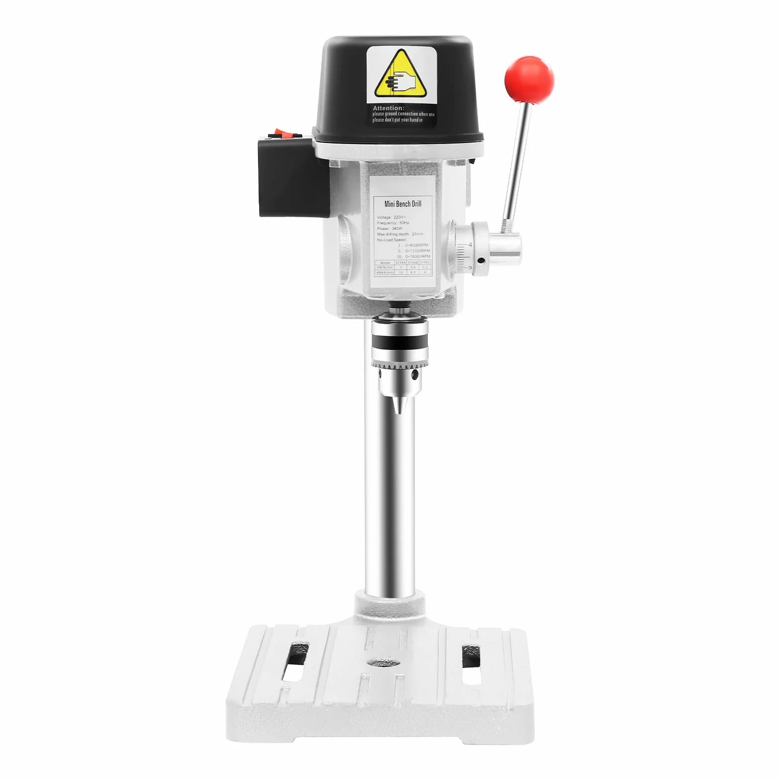Taladro de mesa portátil, 340 W, 3 velocidades, ajustable, taladro de mesa, mini taladro eléctrico para madera, metal, plástico