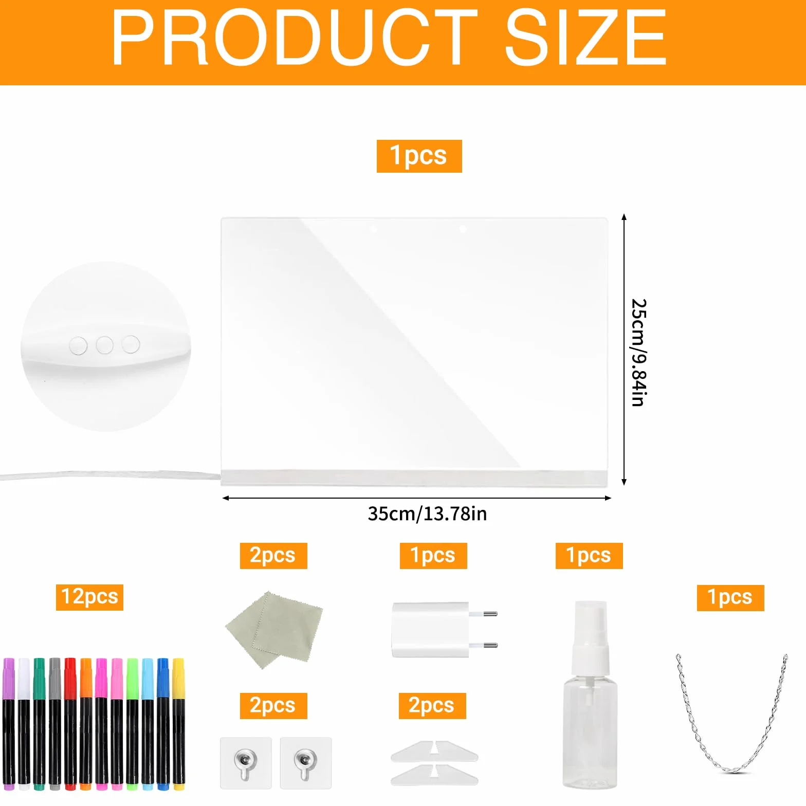Tablero de Notas Acrílico Luminoso LED 35x25CM para Niños Oficina Escuela Café