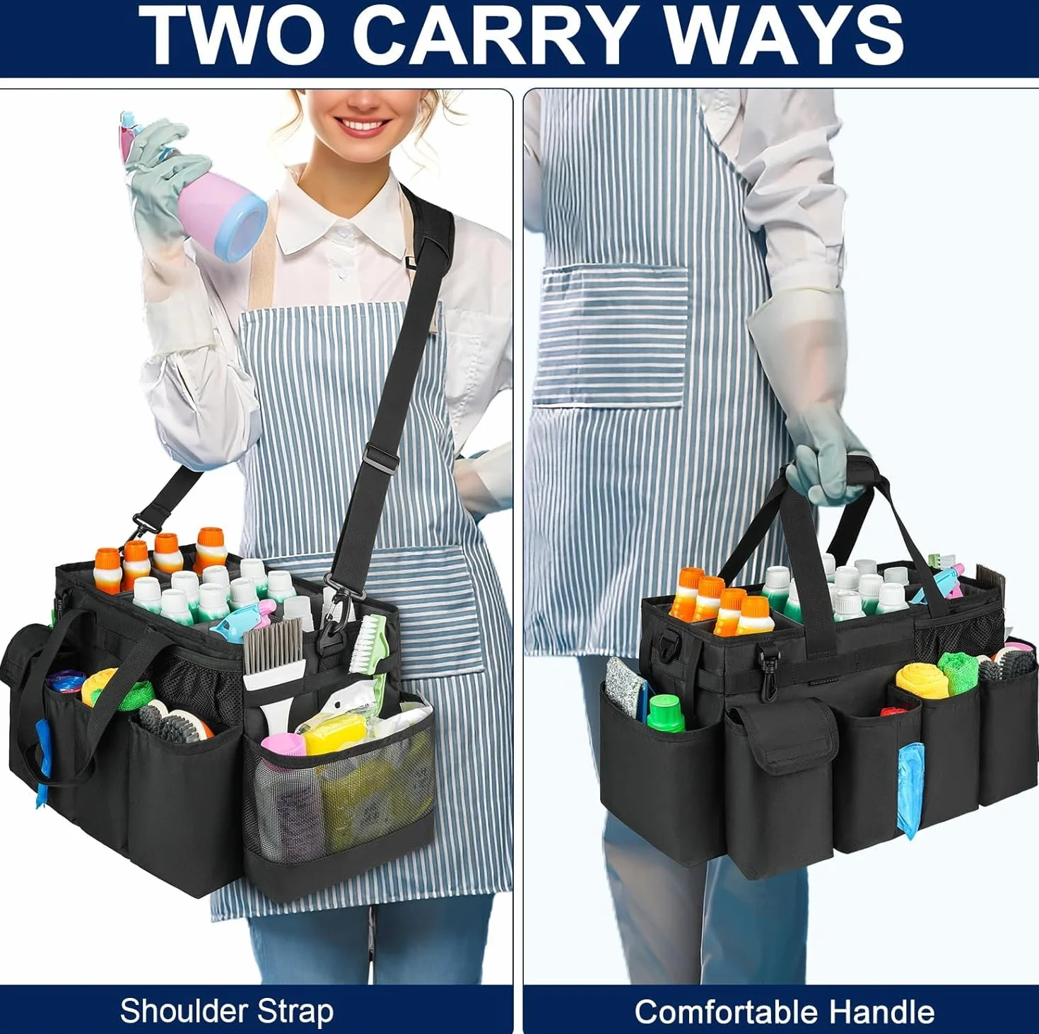 Bolsa de limpieza XL, organizador de suministros de limpieza extra grande con asa para amas de casa, color negro