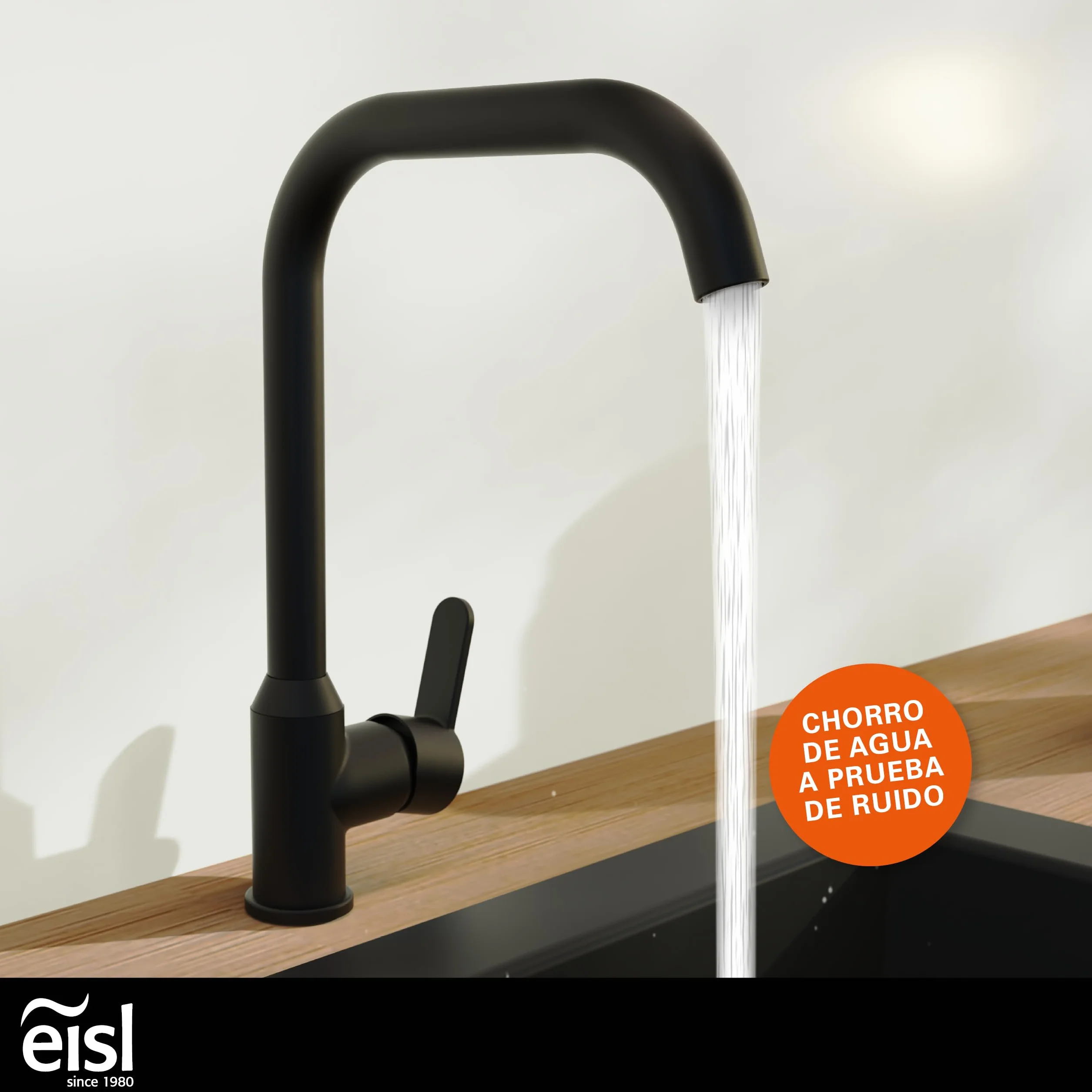 EISL Monza grifo de cocina negro, mezclador de fregadero negro giratorio 360°, mezclador de cocina negro con caño alto, grifo de cocina en negro, NI182MONB