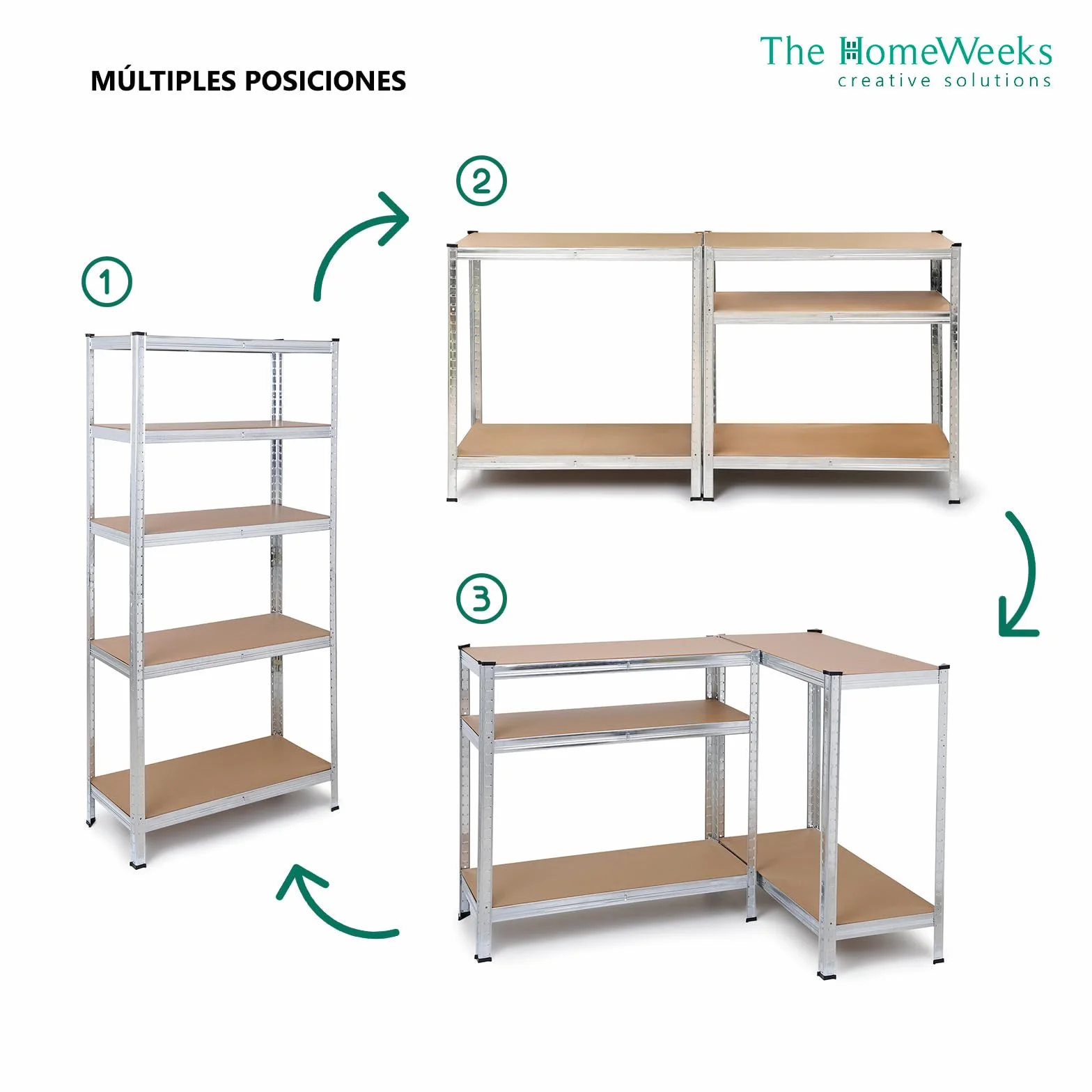 The Homeweeks Pack 2 Estanterías Almacenaje Metálicas 180*90*40cm | Acero Galvanizado Modular 5 Baldas Ajustables MDF 175 kg por Estante 875 kg Total Montaje Suelo sin Tornillos System Click & Push