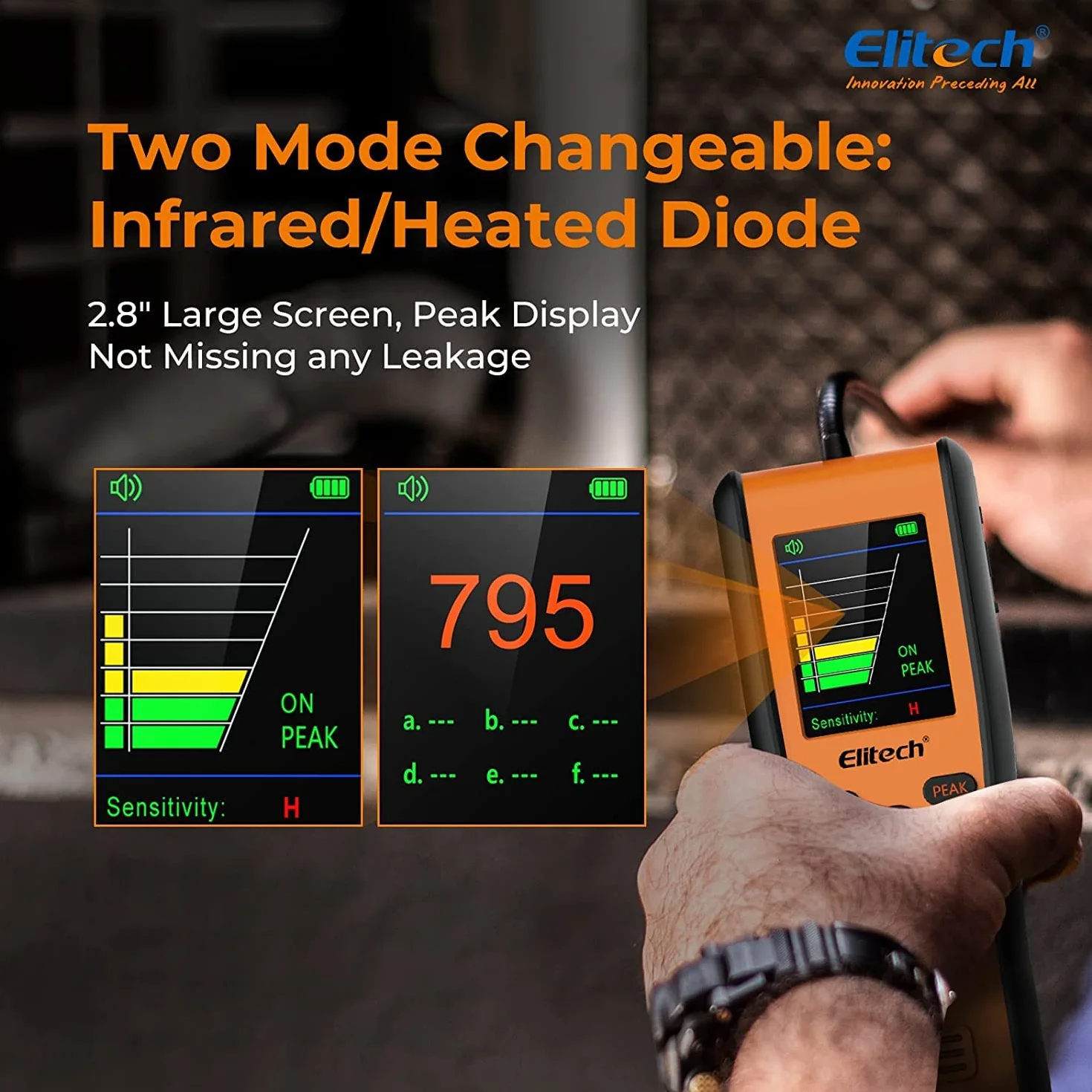 Detector de Fugas de refrigerante Elitech IR-200 2 en 1 Probador de Alta sensibilidad con Sensor Dual de diodo infrarrojo y calentado Vida útil de 10 años