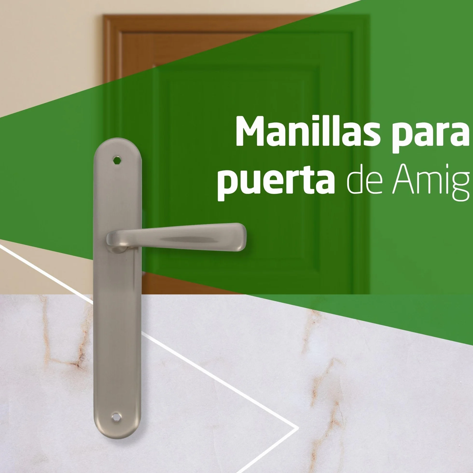 Amig - Juego de Manillas de Placa de Latón, Modelo 252P, Medida: 250 X 40 mm, Cuadradillo de 8 mm, Incluye tornillería, Acabado: Cromado mate