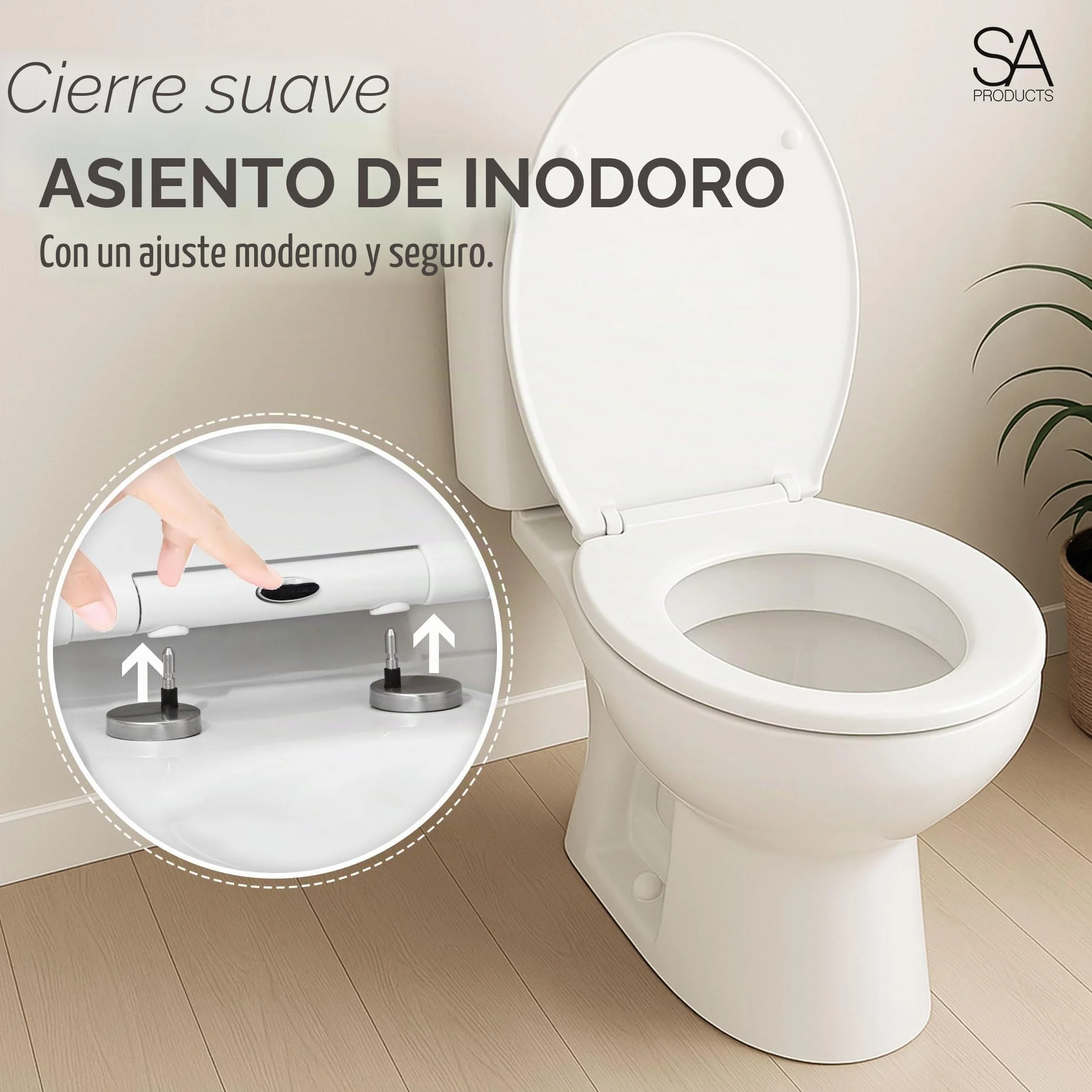 SA Products Tapa WC Universal Ovalada con Cierre Suave y Liberación Rápida, Asiento de Inodoro de Termoestable con Bisagras ABS y Tornillos, 44,1 x 36,5 x 5 cm, Blanco, Fácil Limpieza e Higiene