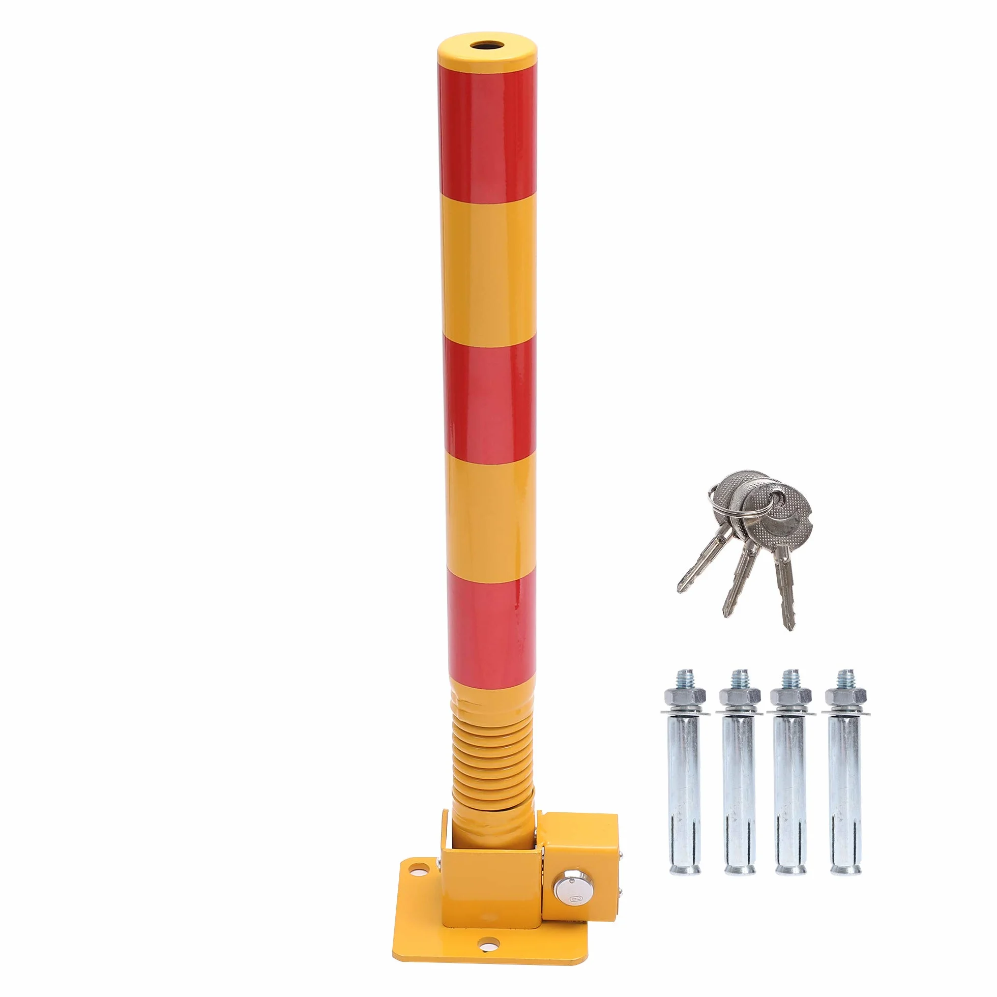 KATSU Bolardo de Bloqueo de Espacio para Estacionamiento de Automóviles con Resorte, Bloqueable Plegable Poste de Barrera de Parking de Coche, Amarilla y Roja, 60cm de Altura