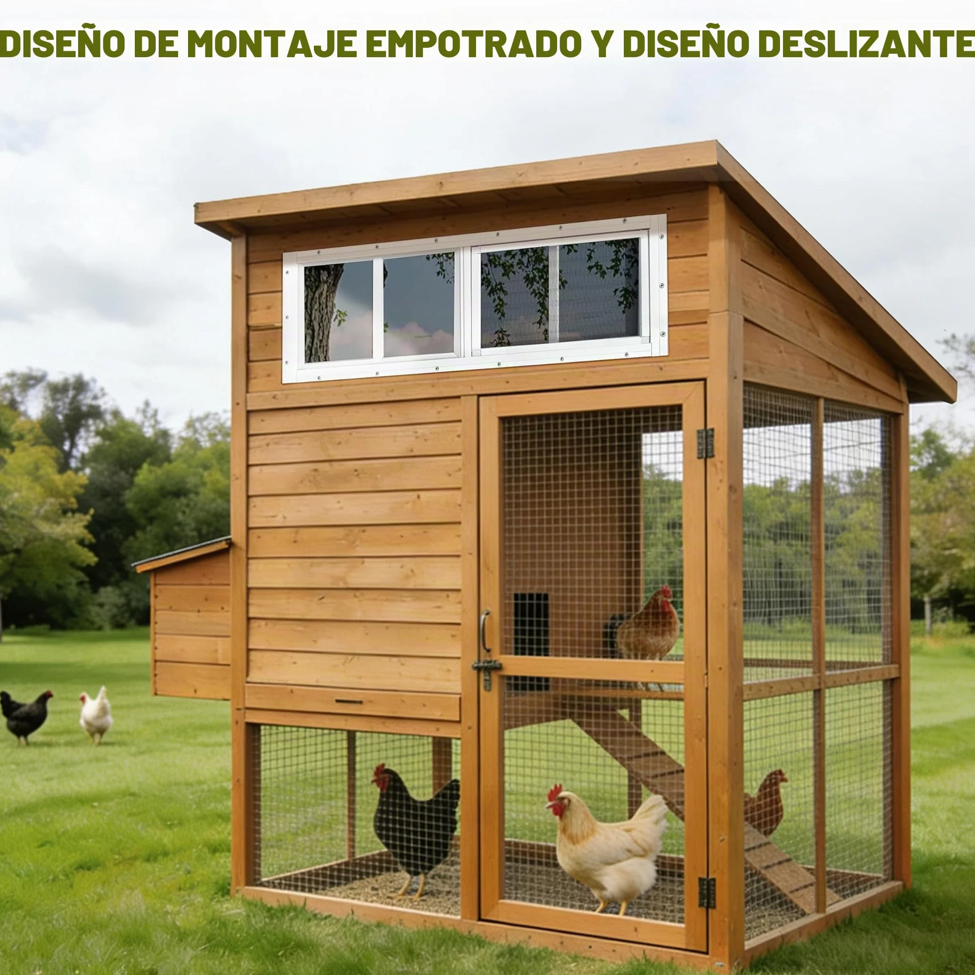 Paquete de 2 ventanas para cobertizo, ventana corredera blanca de 25,4 x 45,7 cm (10" x 18"), adecuada para gallinero, cobertizo, hogar, granero - Ventana de travesaño con vidrio templado y