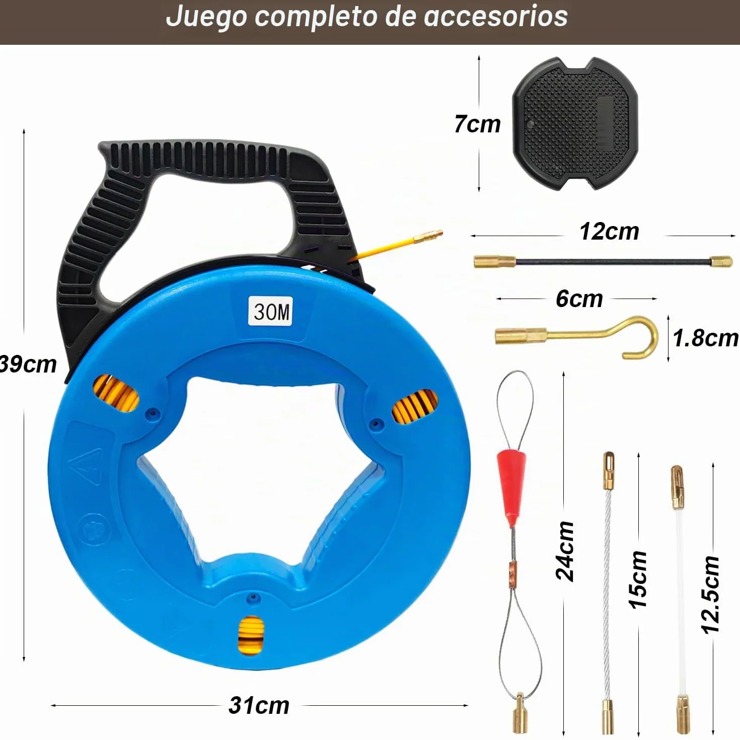 Cinta retráctil Guia Pasacables Trenzada 30m Guia Cables 4mm Alambre De Tracción Fibra de Vidrio Ayuda de Extracción de Cables para Tirar de Cable Guía Enhebrador de Alambre Electrico con Carcasa