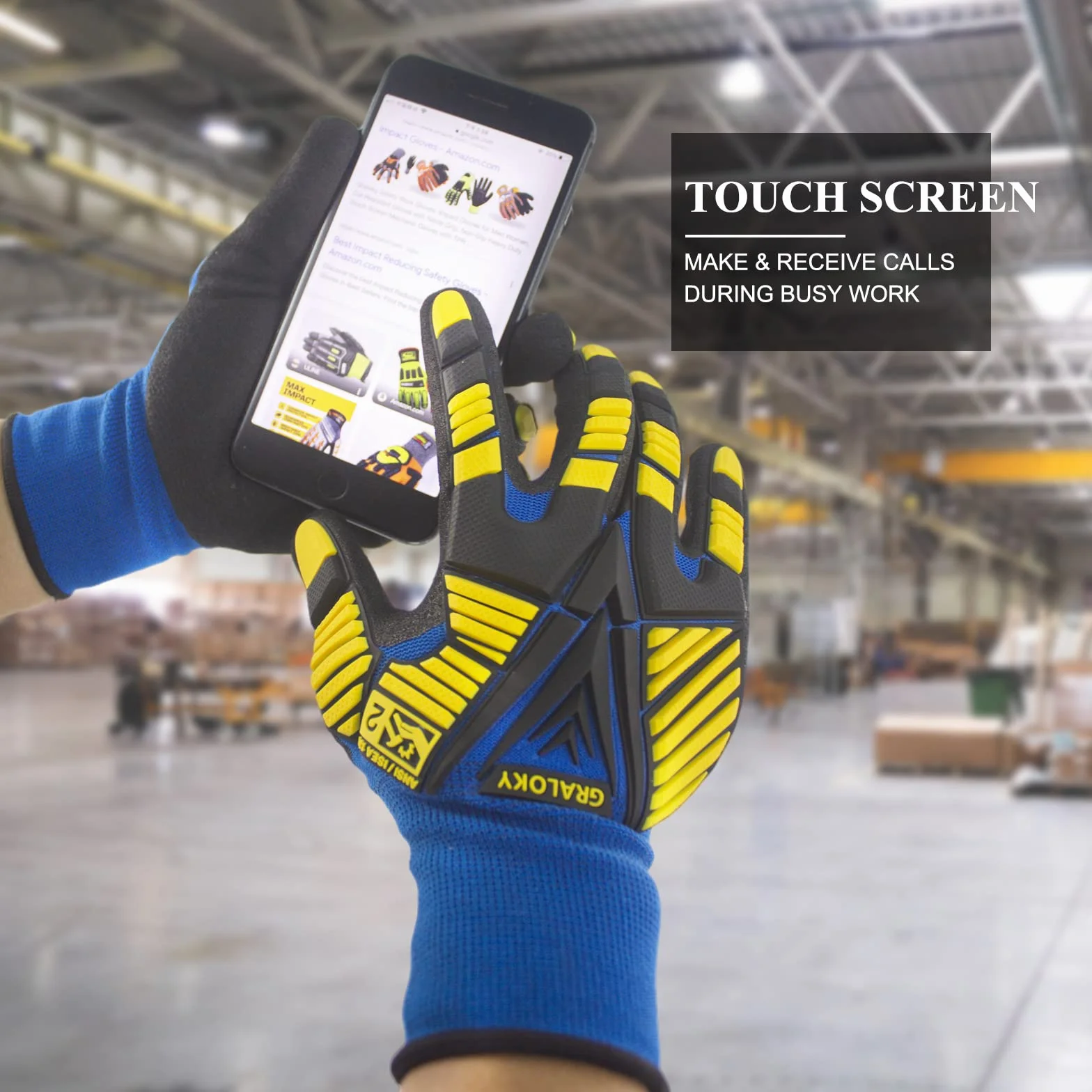 3 pares de guantes de trabajo, guantes resistentes a los impactos con goma para hombres y mujeres, guantes de nitrilo resistentes a cortes para pantalla táctil, guantes mecánicos duraderos