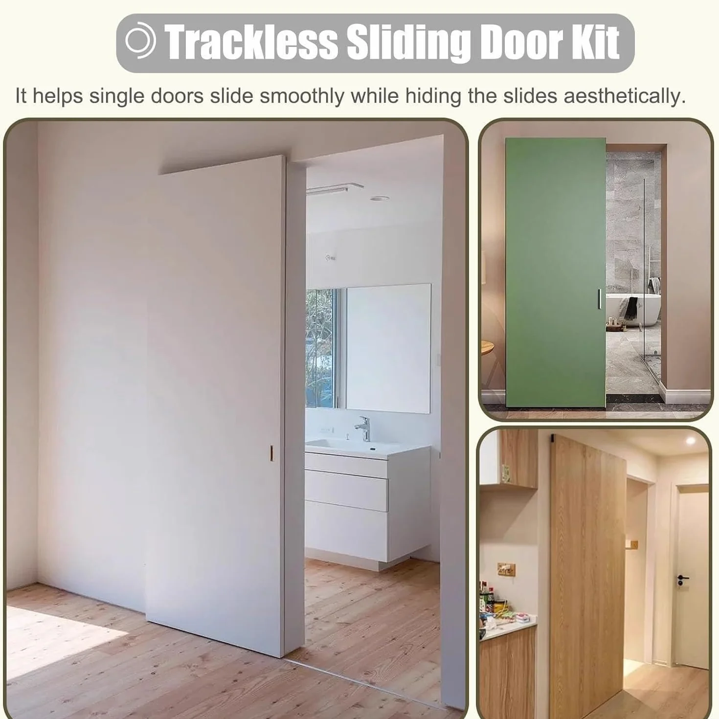 Kit de puerta deslizante - hardware de puerta deslizante oculta, con cierre suave, kit de puerta fantasma deslizante sin pista invisible, adecuado para puertas de madera individuales,1.2m/3.9ft