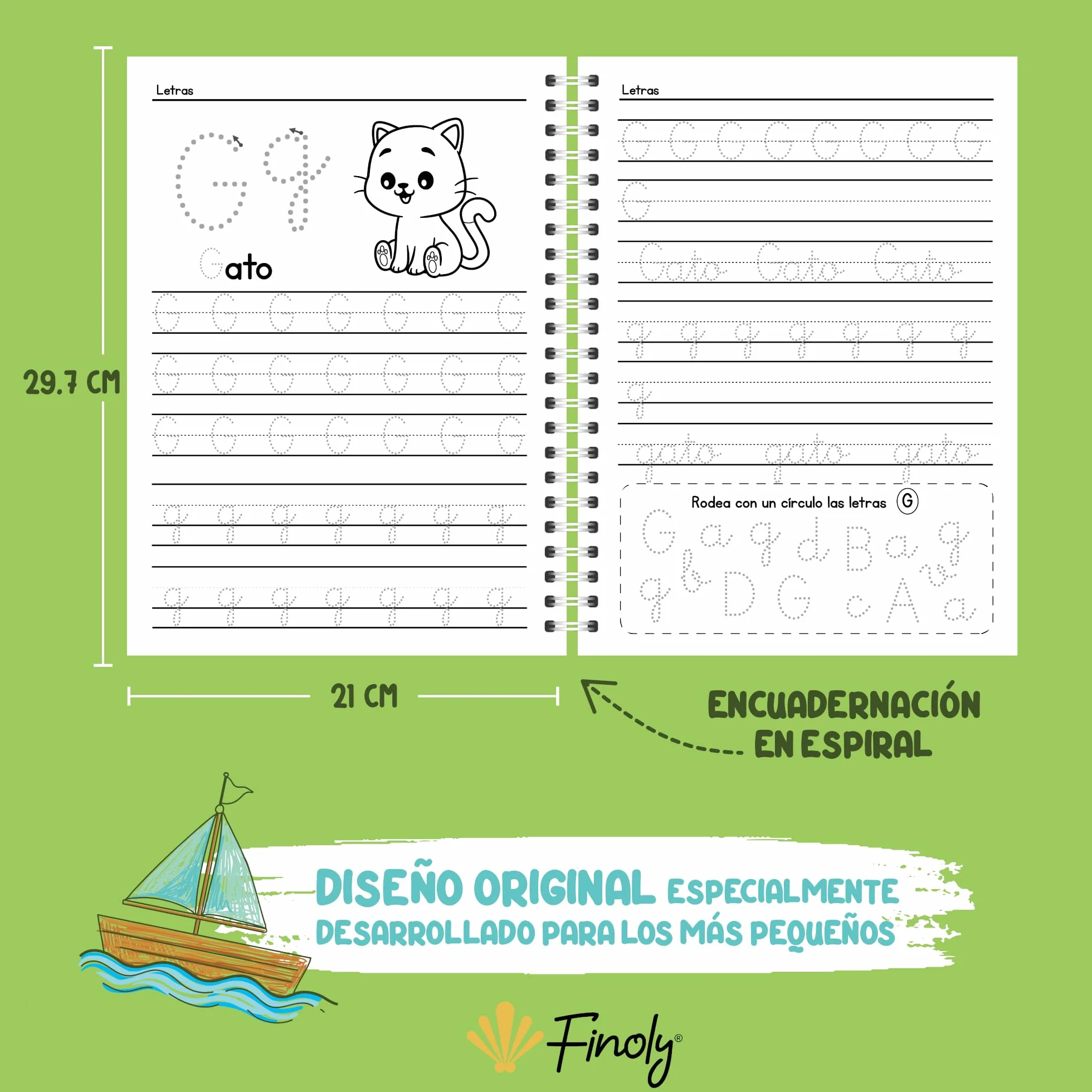 Finoly Cuaderno Aprender a Escribir Letras y Números Pauta Montessori | Niños 3 a 6 años Libro Caligrafía Preescritura Lectoescritura Actividades y Ejercicios: Letras Números Palabras Grafomotricidad