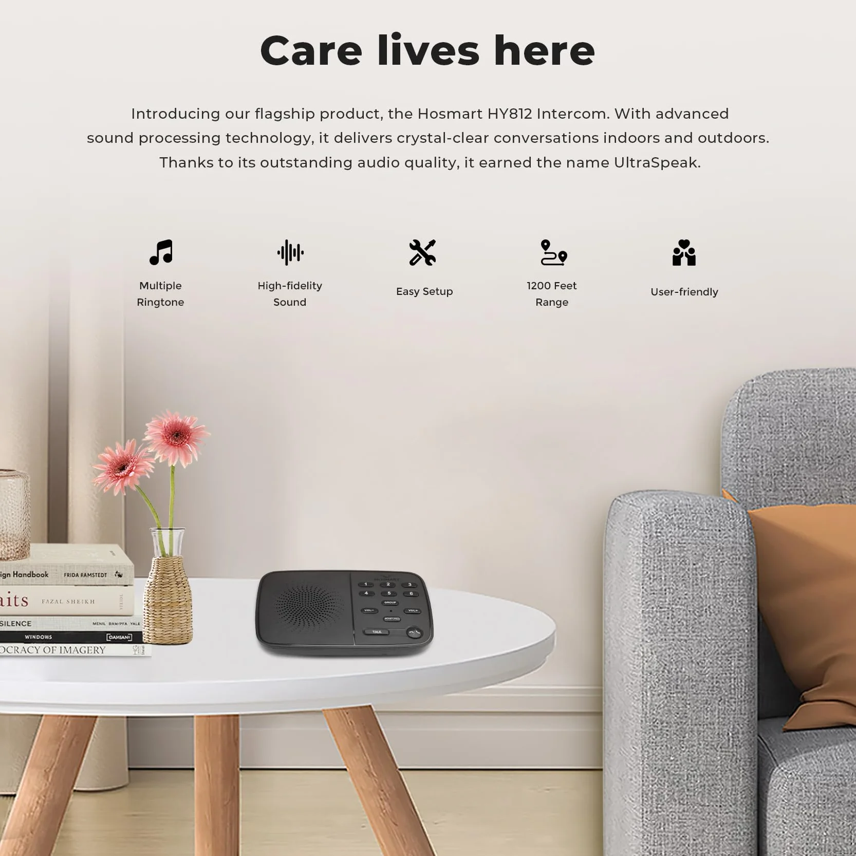 Hosmart UltraSpeak Intercomunicadores inalámbricos para el hogar, totalmente dúplex, alcance de 1200 pies. Sistema de intercomunicación bidireccional en tiempo real de uso comercial. (3 paquetes)
