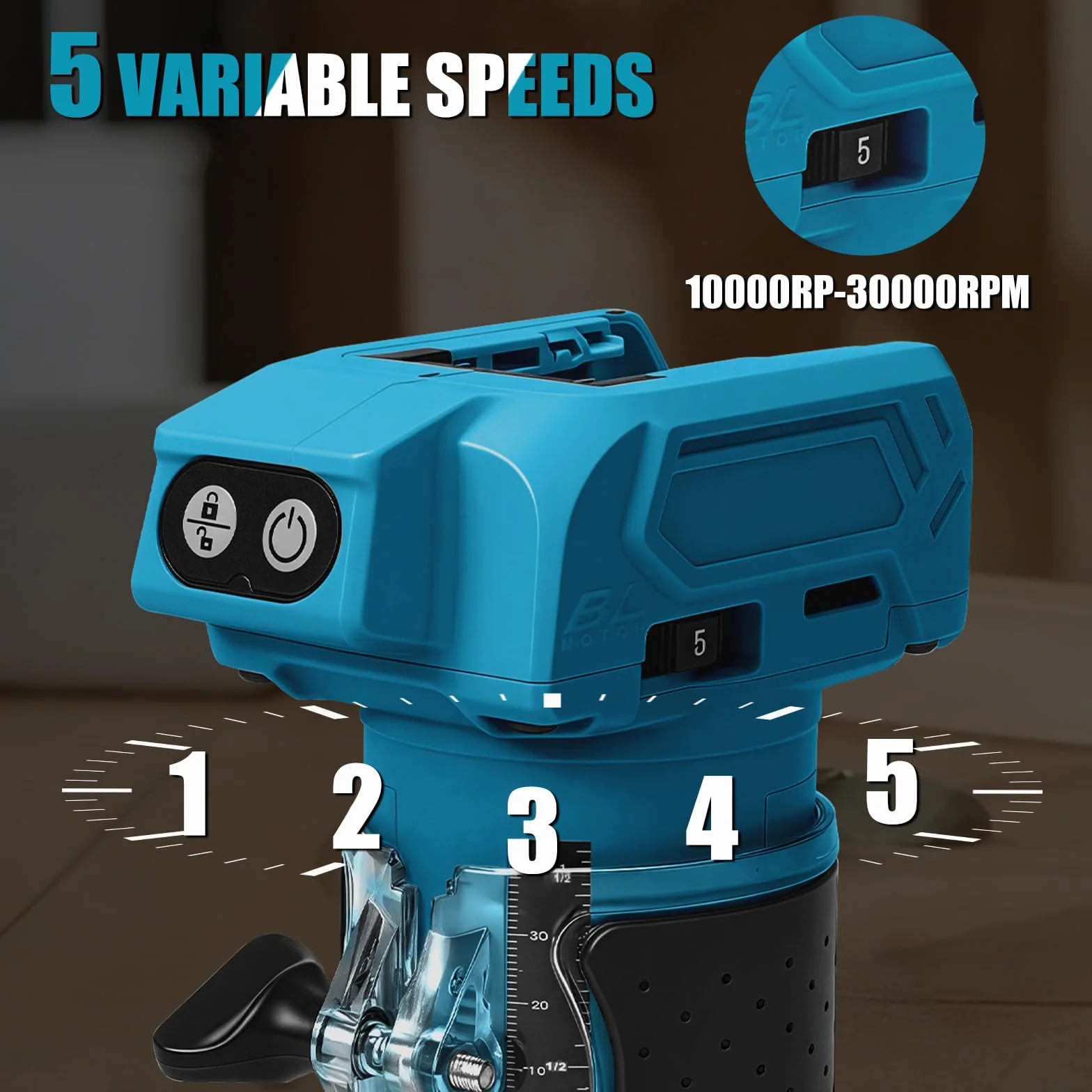 Fresadora con batería compatible con batería Makita de 18 V, 800 W sin escobillas, juego de fresa de cantos sin escobillas con 5 velocidades, pinza de sujeción de 6,35 mm, 30000 rpm, fresa de madera