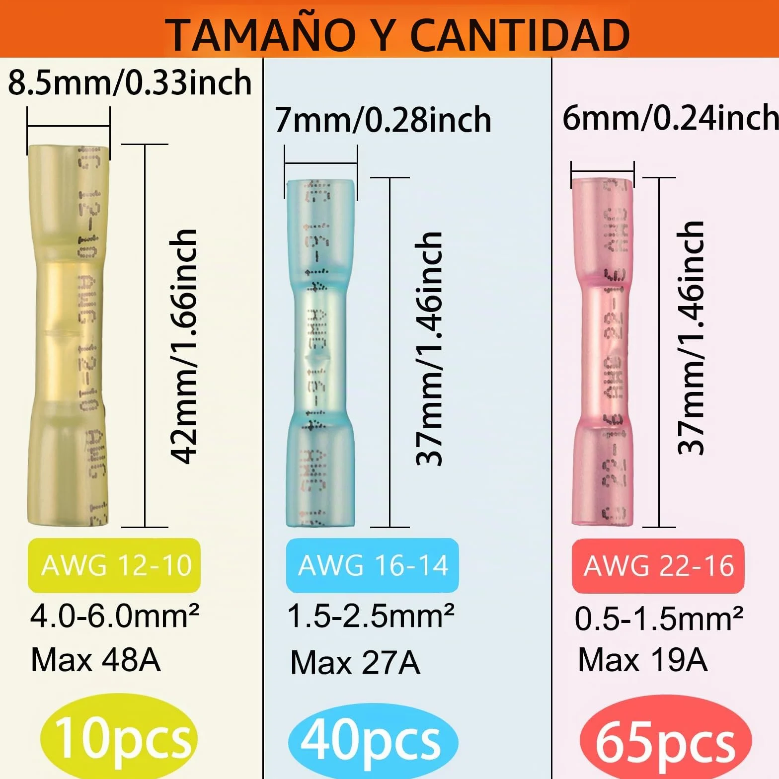 Terminales Eléctricos Termorretráctiles Impermeables 115pcs Conectores Alambre Grado Marino