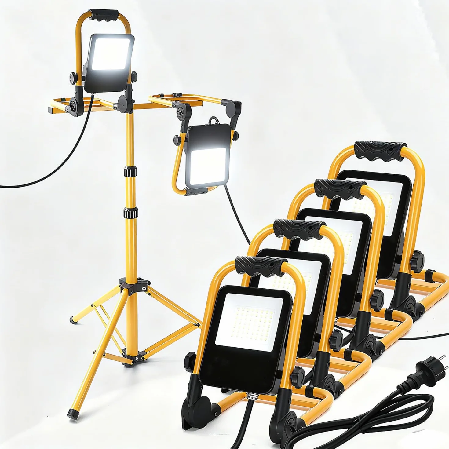 Aigostar Foco de Trabajo LED 30W 2700LM Foco LED Portátil con Enchufe, IP65 Impermeable Soporte plegable, para Uso en Interiores y Exteriores, para Obra, Taller, Garaje,6500K, 4 pcs（Sin soporte）