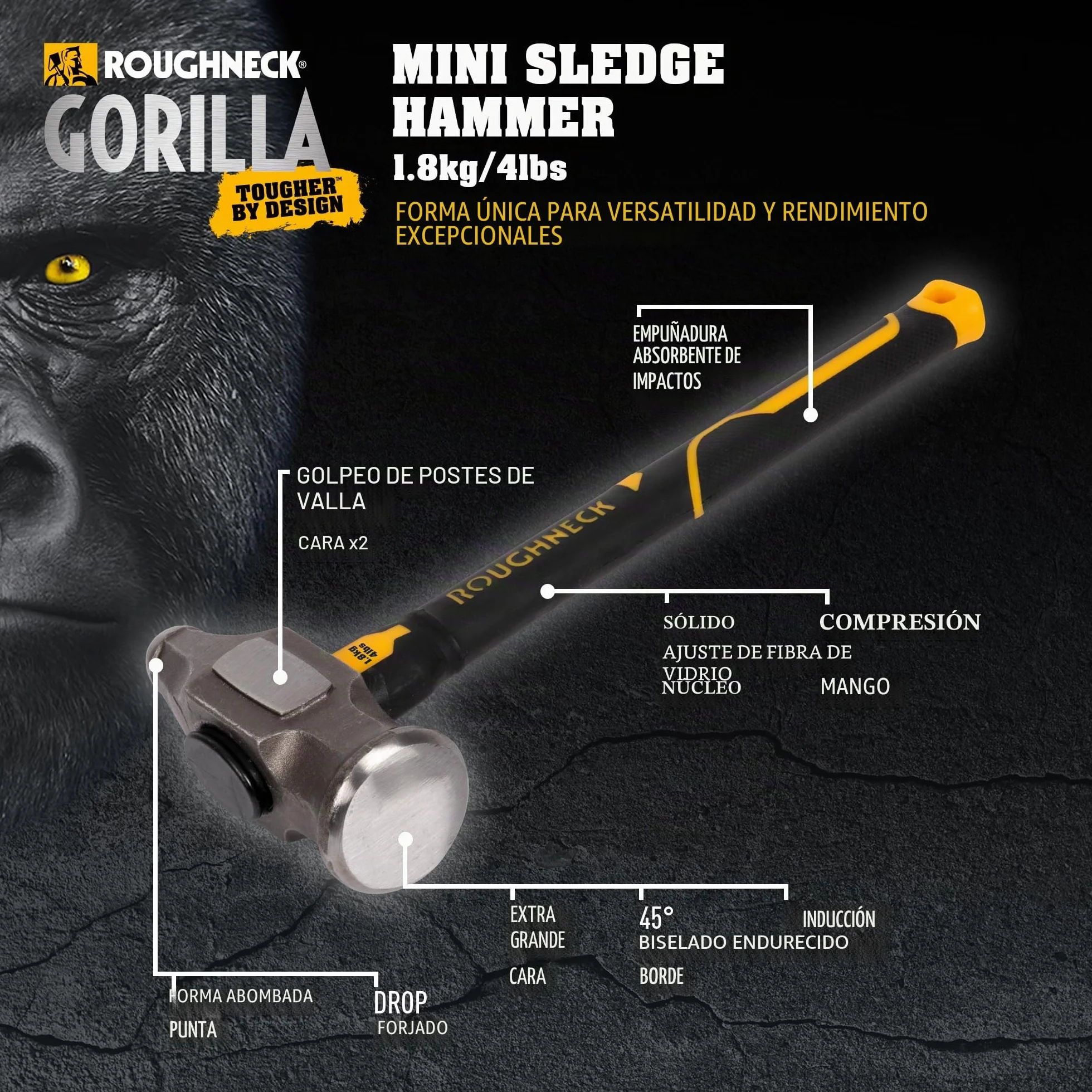 Roughneck Gorilla ROU65804 Mini luge en fibre de verre 1,8 kg/1,8 kg avec poignée de compression