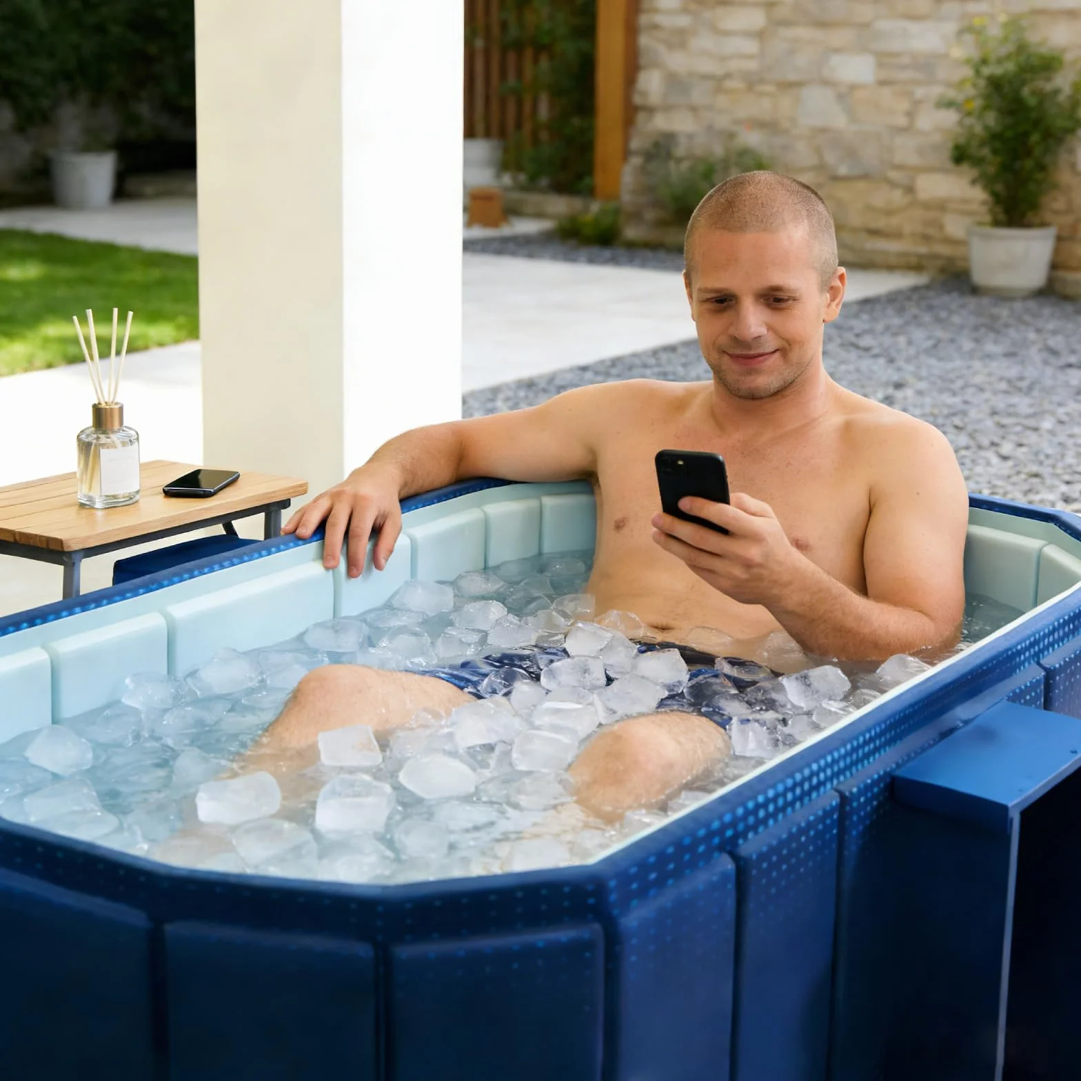 XUDREZ Bañera portátil para adultos, plegable, de pie, con estante de almacenamiento, bañeras de hielo caliente independientes, spa japonés, sauna, plegable, azul, 1,2 m