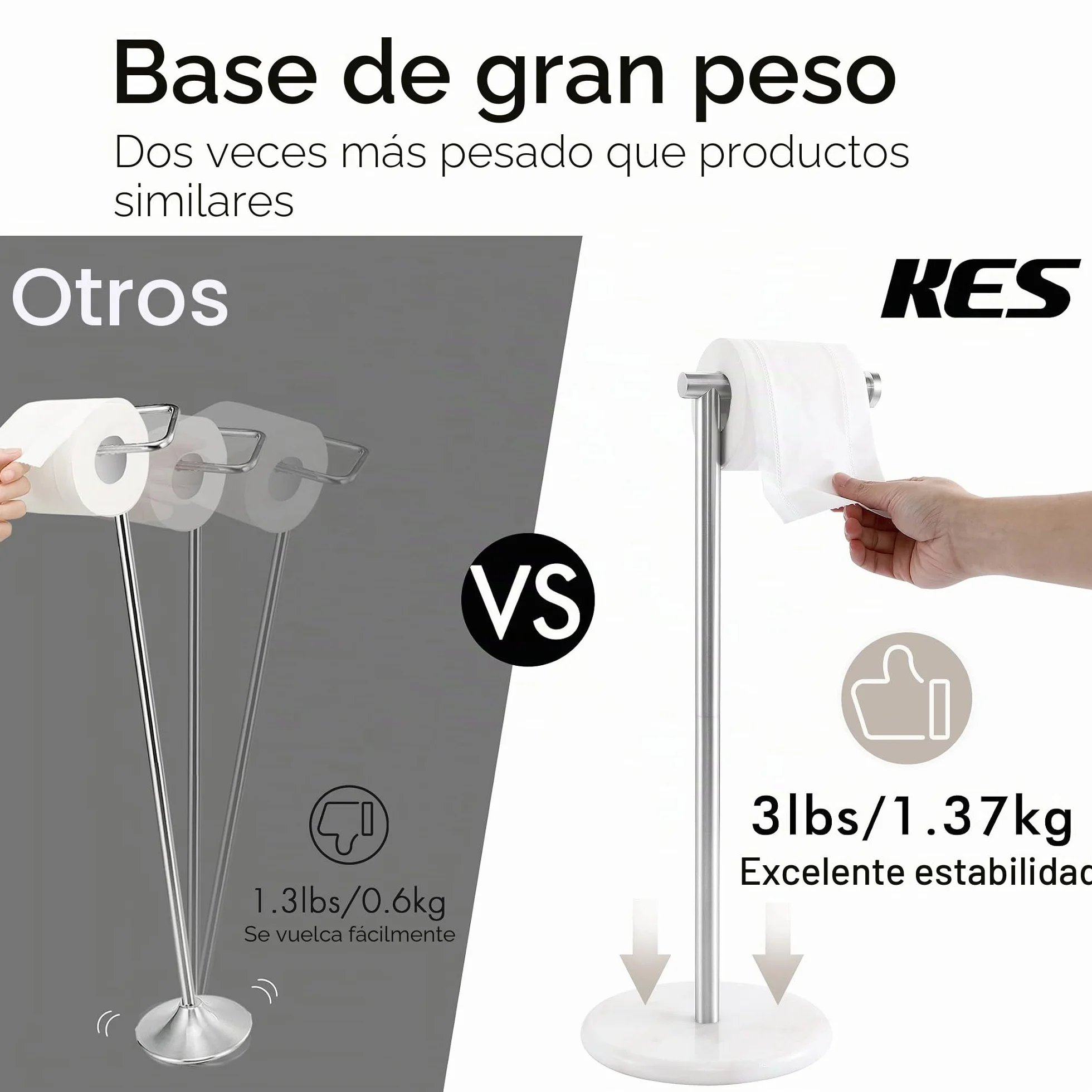 KES Portarollos Papel Higienico de Pie Portarrollos para Papel Higiénico con Base de Mármol Soporte de Papel Higienico Acero Inoxidable Acabado Cepillado, BPH284S1-2