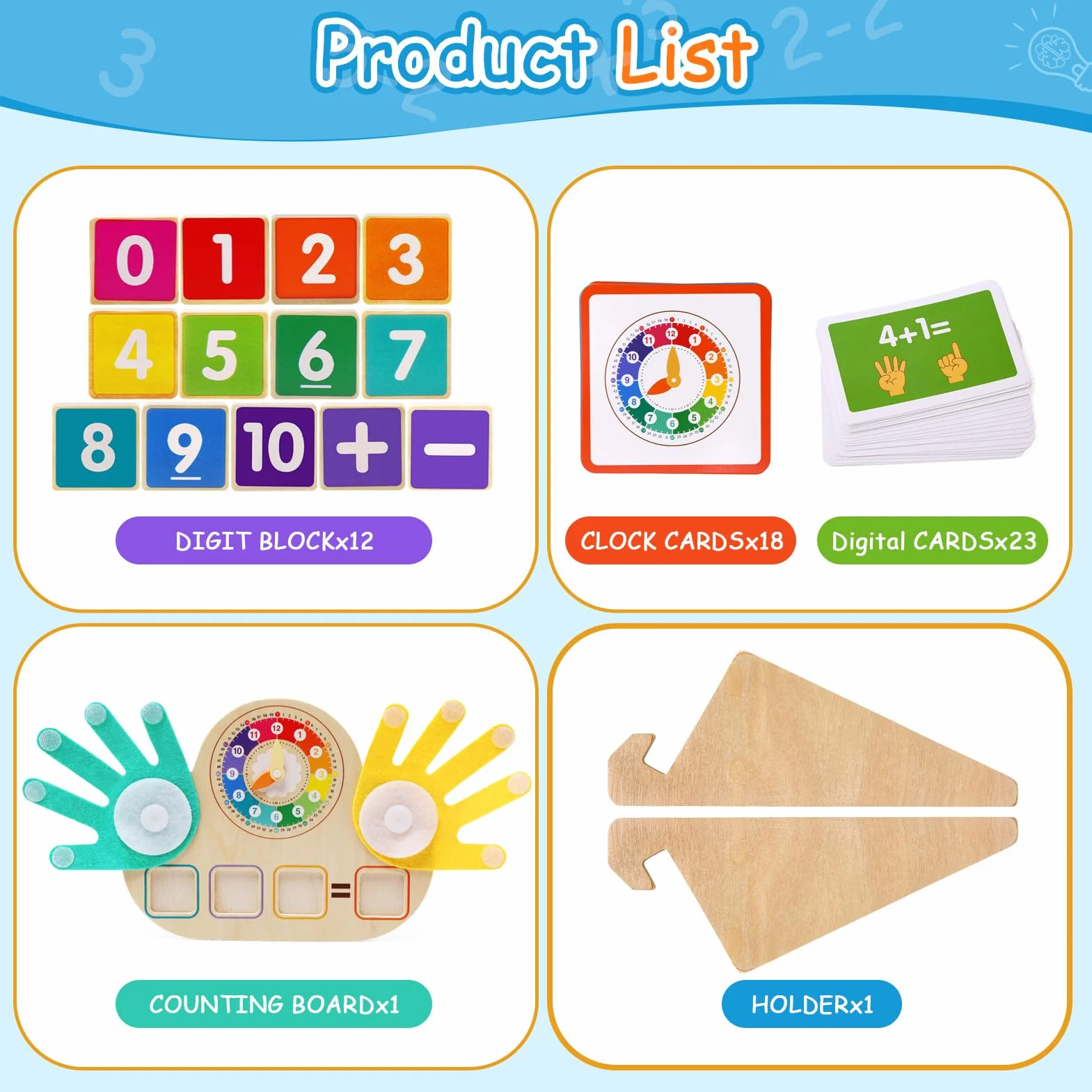 Juegos Educativos Niños 3 4 5 6 Años, Juguetes Montessori Matemáticas de Madera con Reloj, Juegos de Conteo para Preescolar Aprender Suma y Resta Regalo para Infantil Niños Niñas 3-6 Años