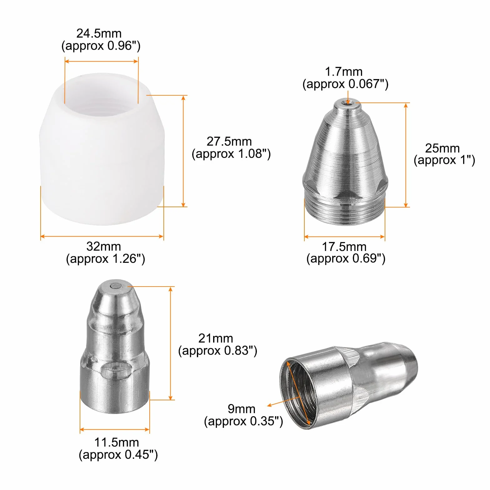 QUARKZMAN 45 Piezas Kit De Consumibles De Boquilla Electrodos Y Copa Protectora Para Cortador De Plasma P80 Boquilla De 1.7 Mm