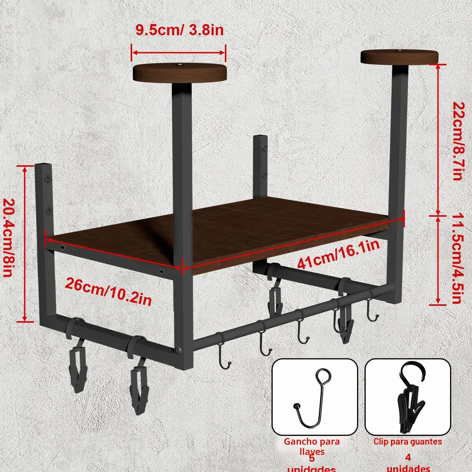 Soporte de pared moto para casco, colgador casco moto pared Perchero con tablas de capas de madera, 2 soportes para casco, fútbol y equipo de ciclismo, Marrón oscuro