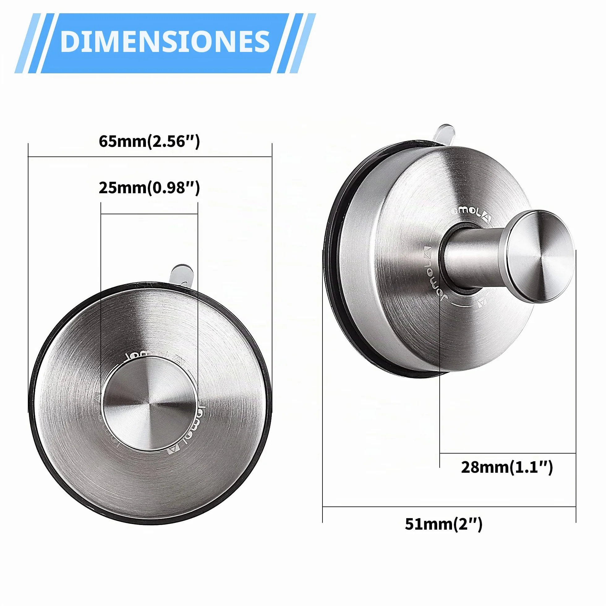 JOMOLA Gancho ventosa de Vacío Gancho de Succión Super Toalleros de gancho Colgador Ventosa para Pared Baño Cocina para Colgar Llaves Abrigos Ropa Bolsos Ducha Acabado Cepillado, 2 Piezas