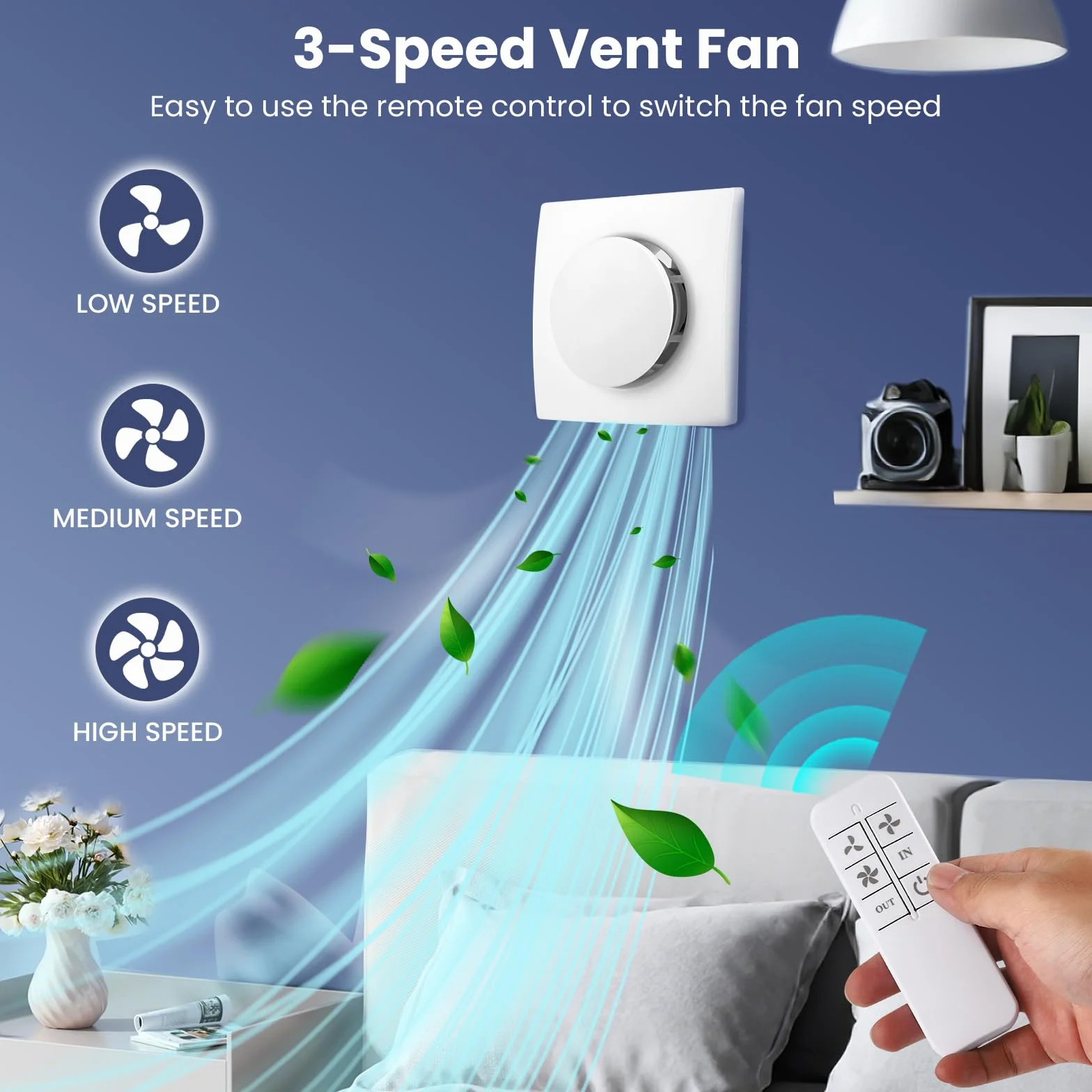 Ventilador extractor de 100 mm VMC para baño, 130 m³/h, ahorro de energía, con mando a distancia, 2 direcciones, 3 velocidades, potente ventilación, para baño, cocina, inodoro