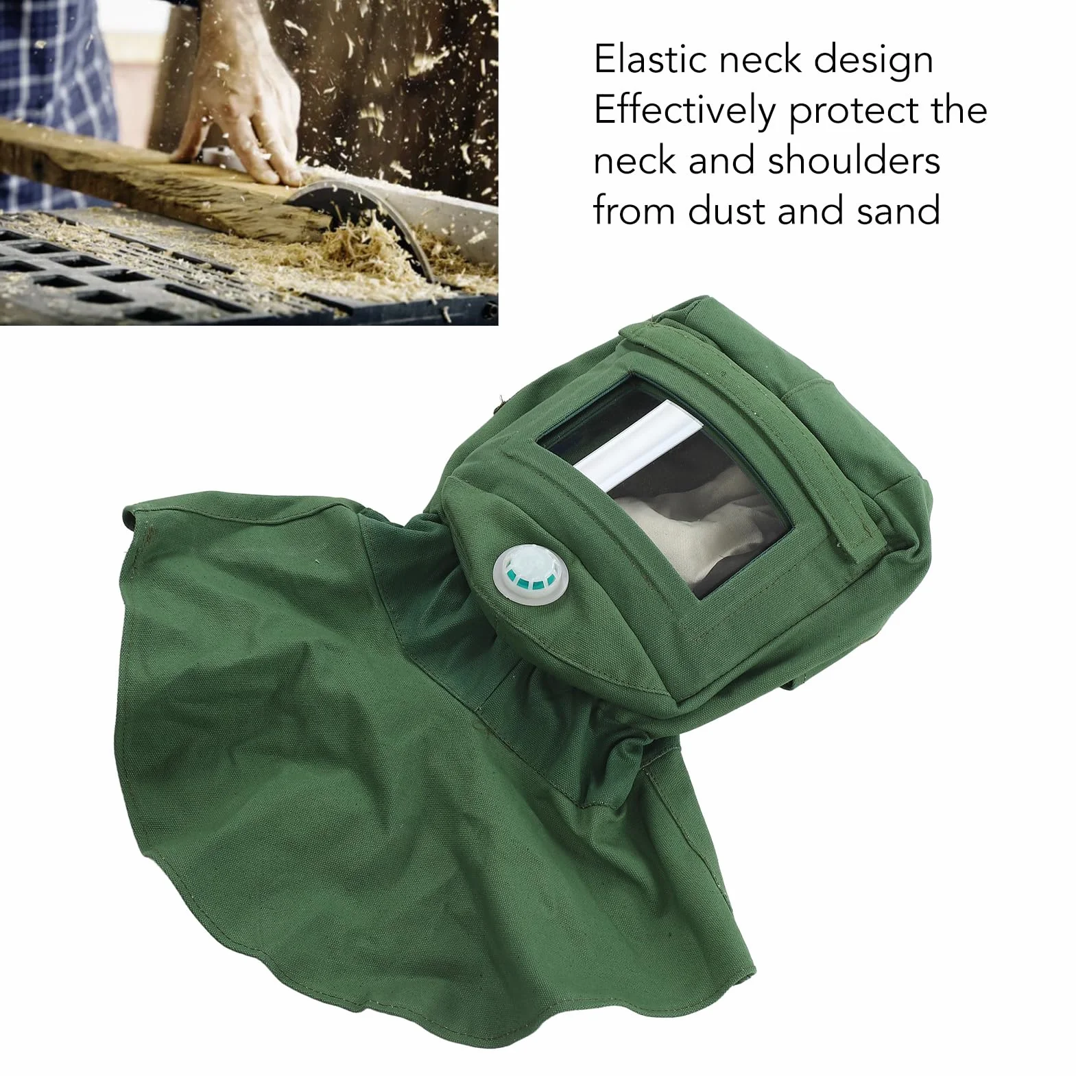 Capucha para Chorro de Arena, Vidrio Curvo Grueso Visión Clara Lienzo Protección Contra Polvo y Arena Tapa de chal Diseño de ventilación Cuello elástico Chal para arenadora