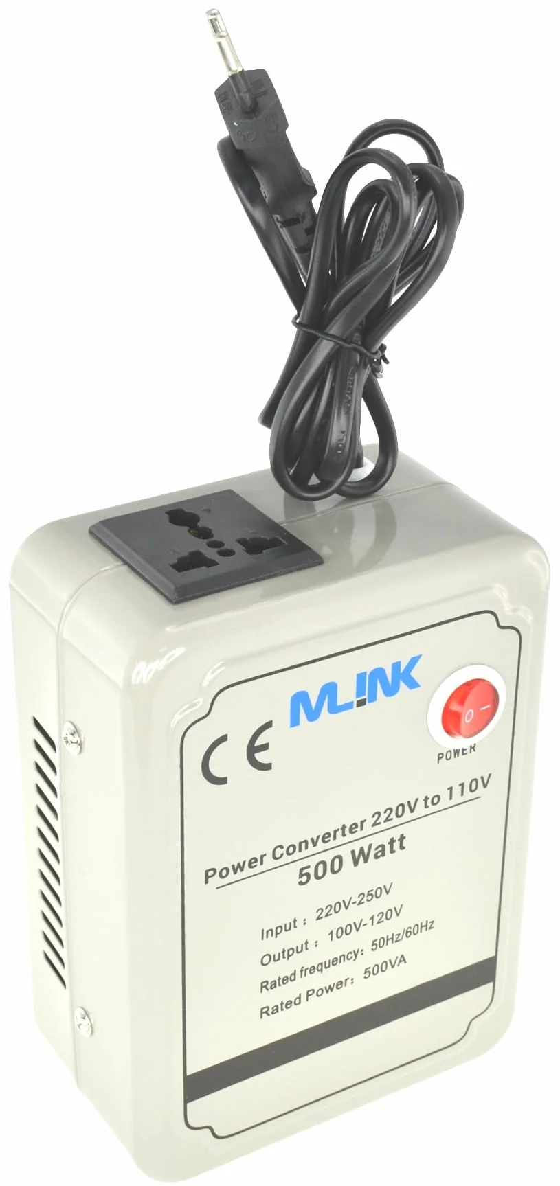 Mlink Transformador de Voltaje 220V a 110V 500W Toroidal Senoidal con Enchufe Universal para Dispositivos USA