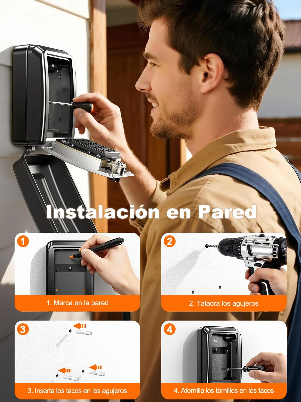 ISEYOU Caja Fuerte para Llaves con Código, 12 Teclas, Caja de Seguridad Exterior de Pared, Metálica Resistente a la Intemperie, Negra