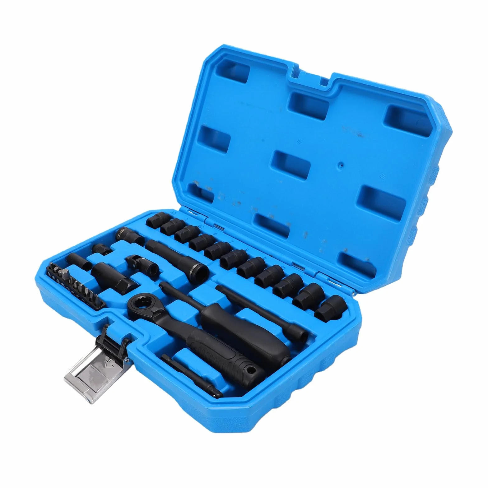 ASHATA Juego de Llaves de Trinquete y Dados de Paso, Accionamiento de 1/4 de Pulgada, Juego de Llaves de Trinquete de 72 Dientes con Biela y Adaptador, de Dados de Paso, Llave de Tubo de para