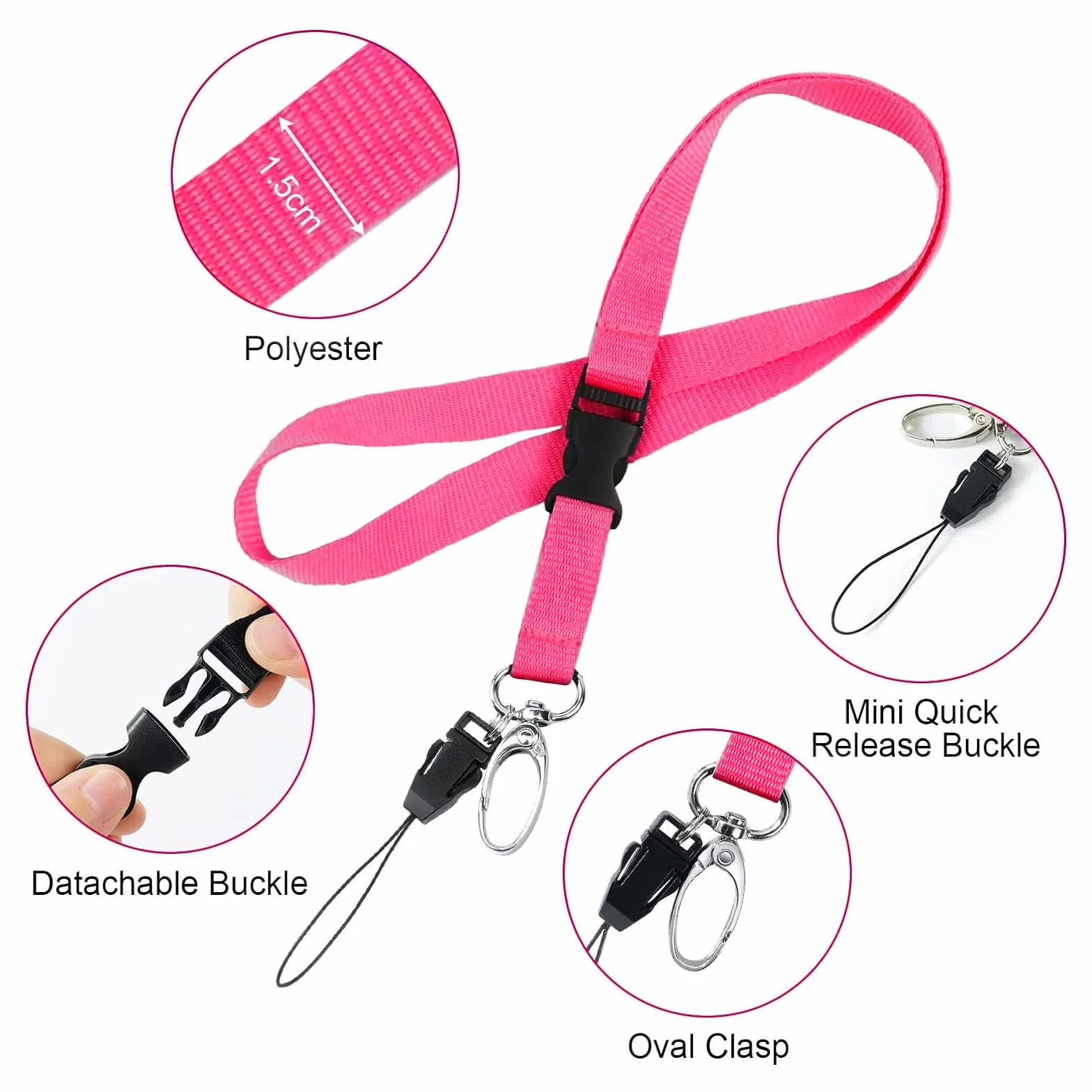 Vicloon Cordón para el Cuello con Colgantes de Tarjetas de Identificación, Id Card Badge Holder de Cuero, Doble Cara, Rosa Roja