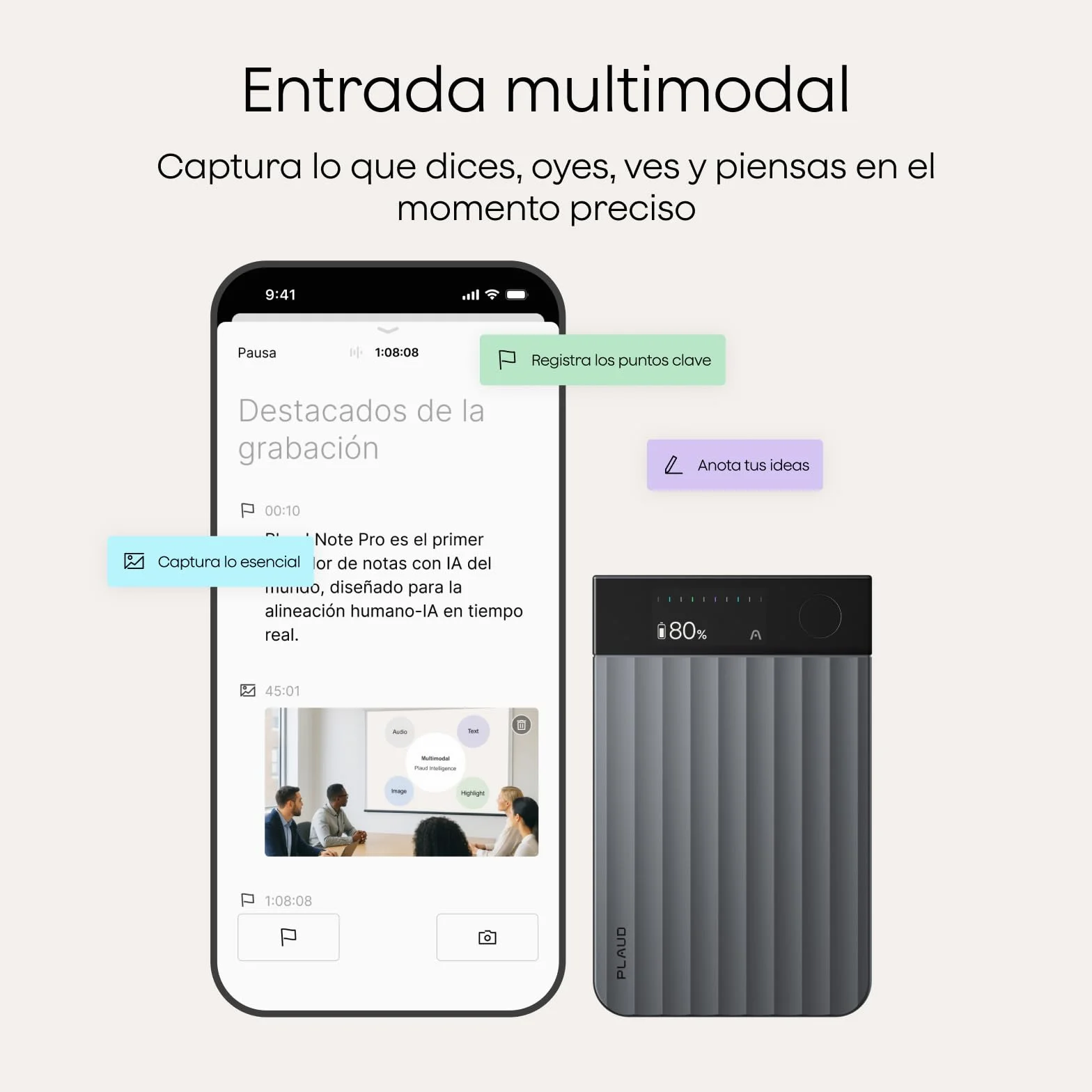 Plaud Note Pro Grabadora de Voz AI con Funda Transcripción IA Resúmenes Multidimensionales Grabación Dual Inteligente 50 Horas
