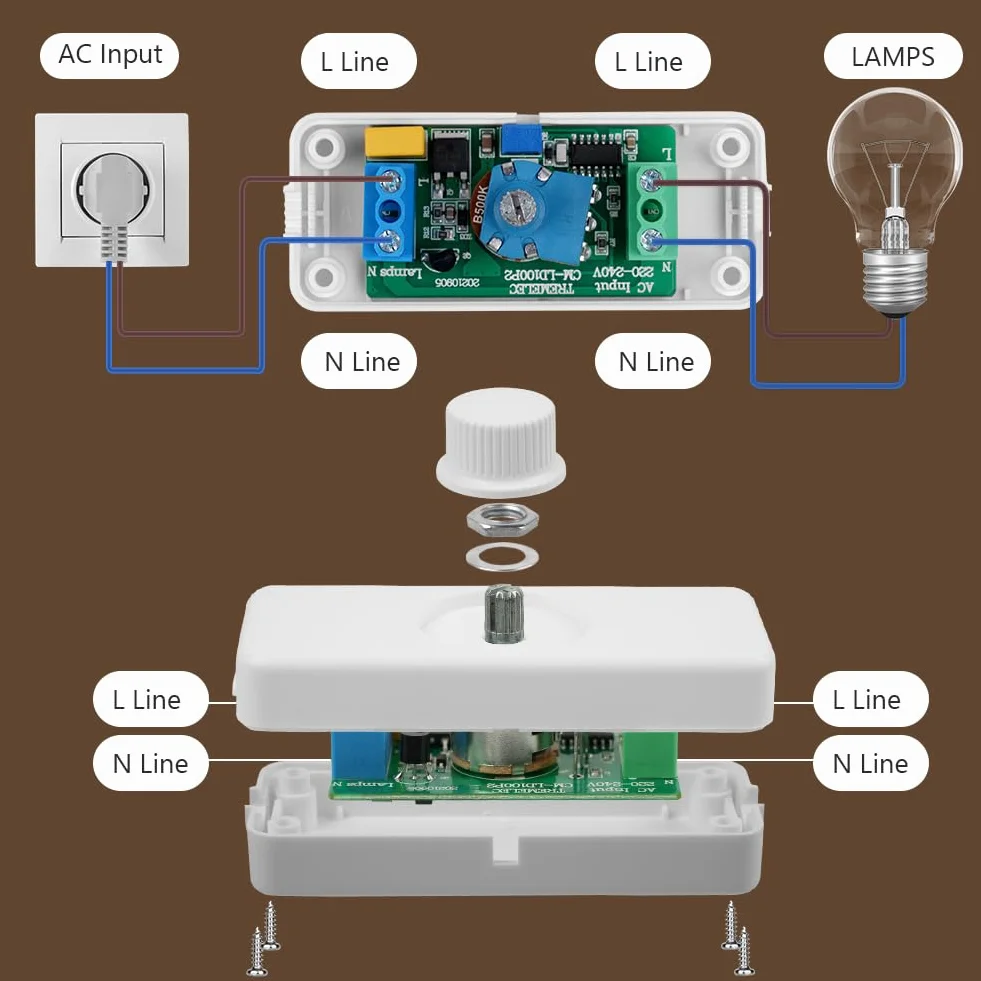 AXFEE Interruptor Regulador de Luz, Dimmer Led 220V, 220V-240V AC/50hz Regulador Intensidad Led, Potenciómetro Regulador de Luz con Interruptor, para 3-100W Lampara LED y Bombillas Regulables, Blanco